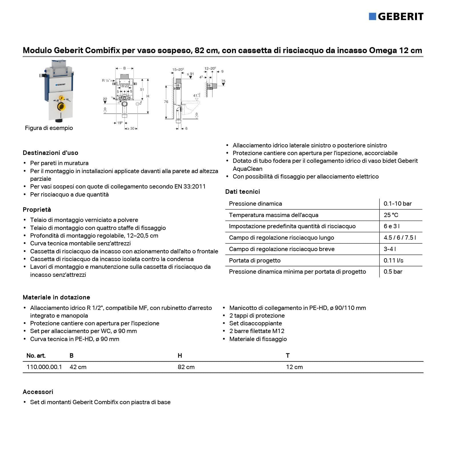 Geberit Combifix Omega 12 modulo per vaso sospeso per pareti in muratura