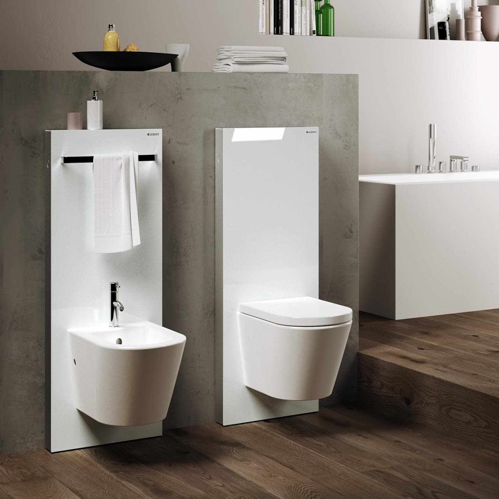 Modulo sanitario 100 cm per bidet sospeso o a pavimento vetro bianco Serie Monolith - Geberit