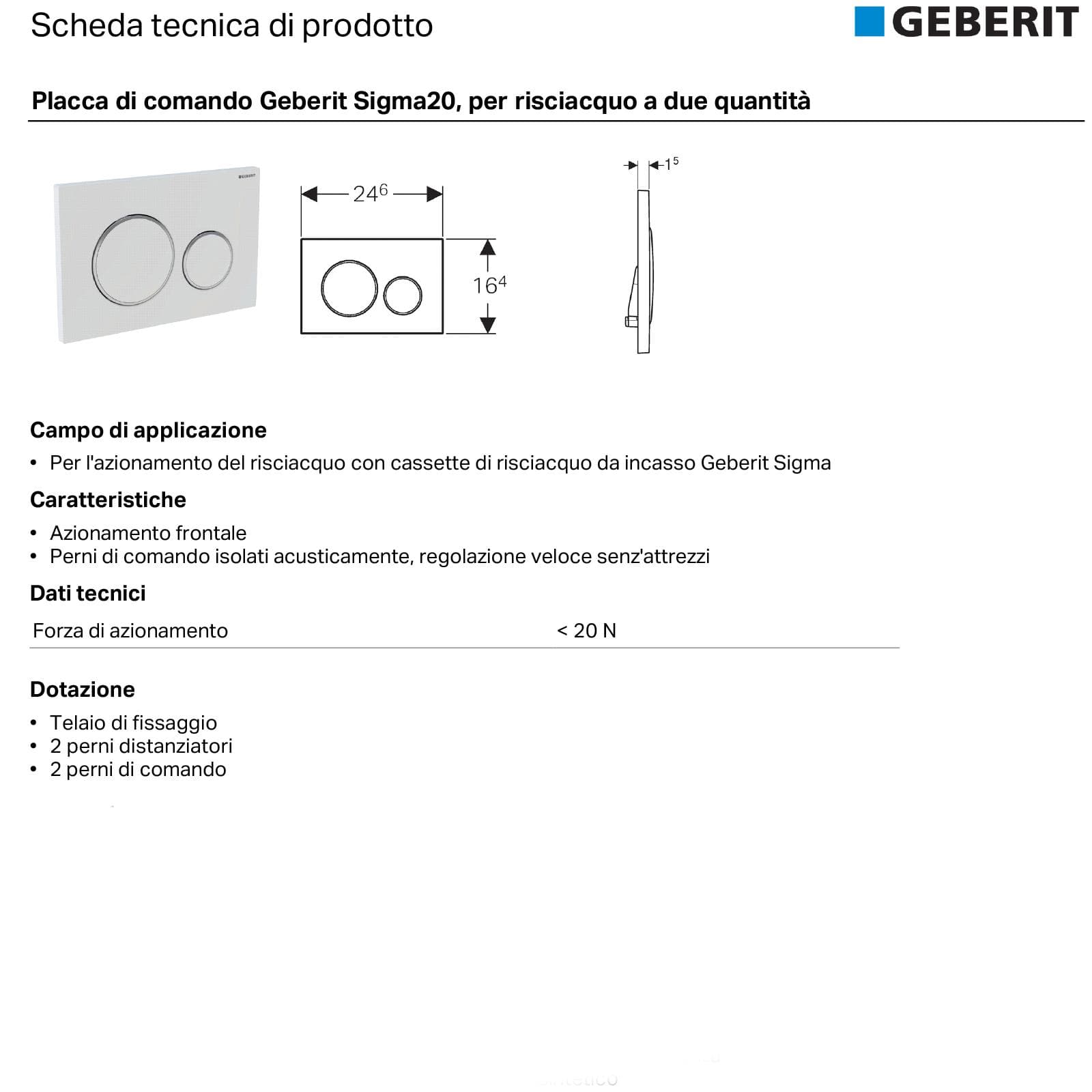 Geberit nero lucido e cromo placca di comando doppio tasto per incassi Sigma 8 - Sigma20 round