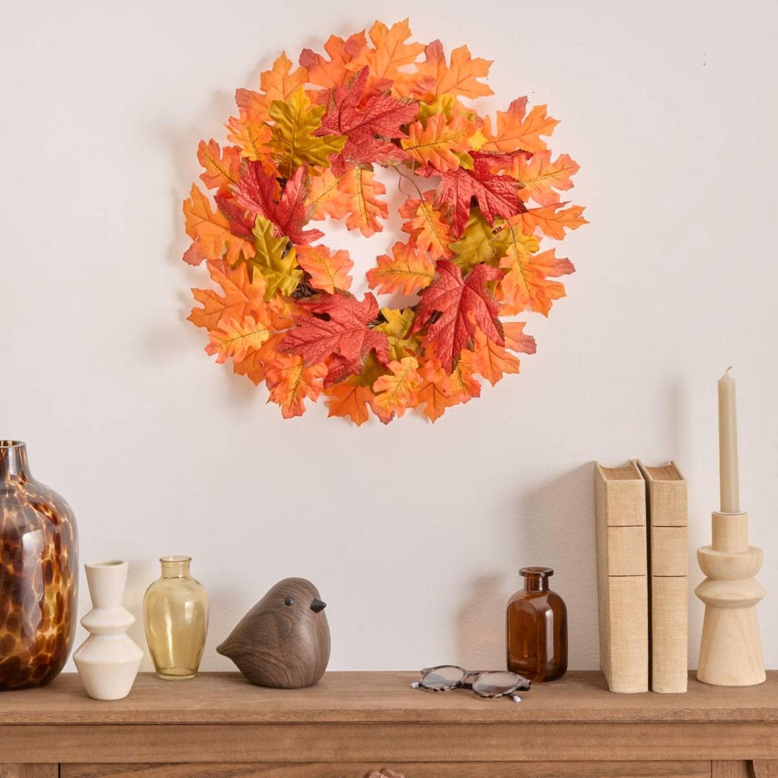 Ghirlanda di foglie autunnale rotonda 45 cm arancione
