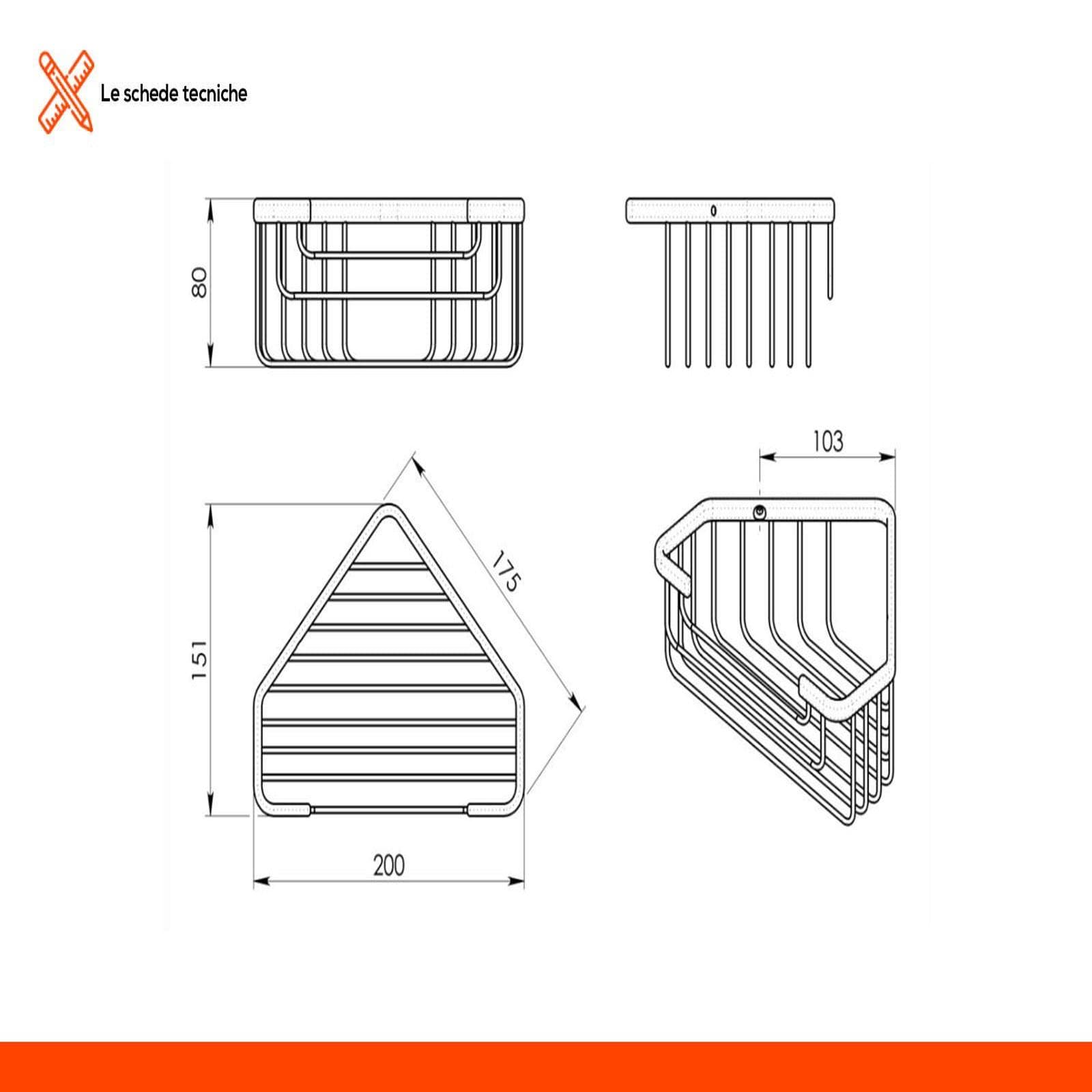 Griglia portaoggetti cromata Gedy in acciaio inox 20 x 15 cm da appendere ad angolo