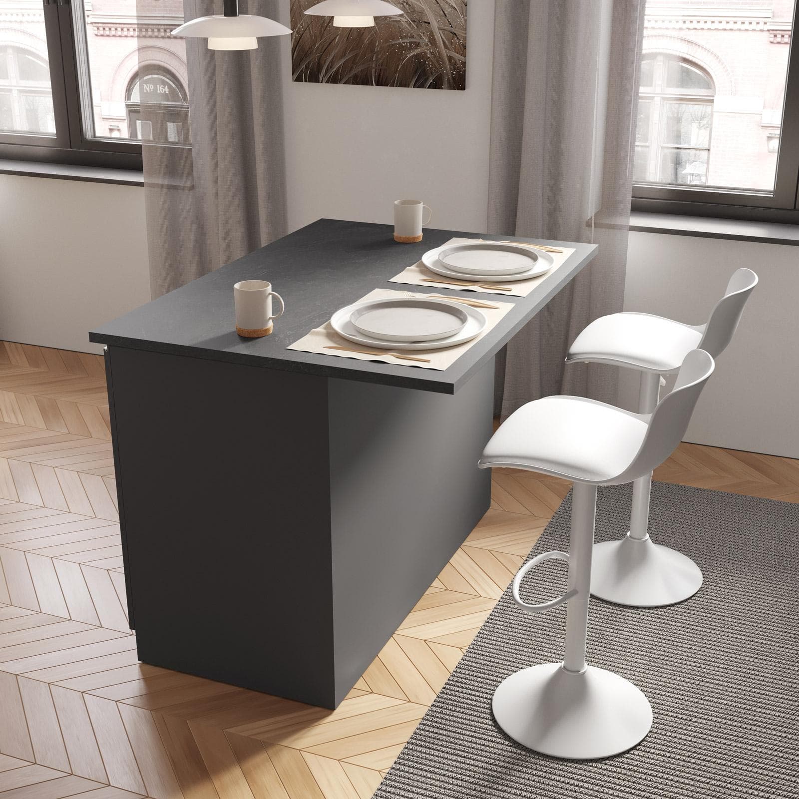 Isola 125x90h cm con 2 ante soft close antracite opaco e grigio report - Maira