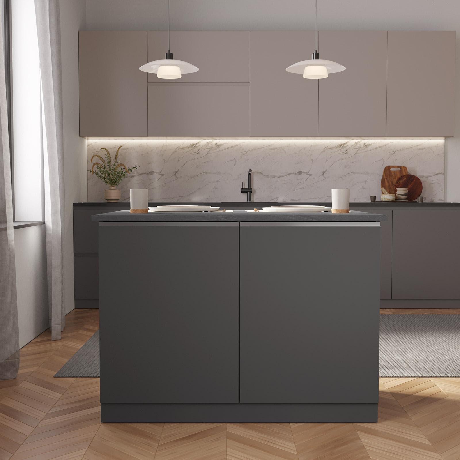 Isola 125x90h cm con 2 ante soft close antracite opaco e grigio report - Maira