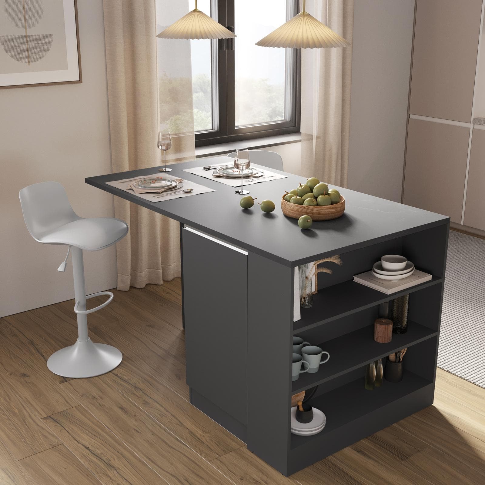 Isola 160x90h cm con vani a giorno e 2 ante con soft close antracite e grigio report - Maira