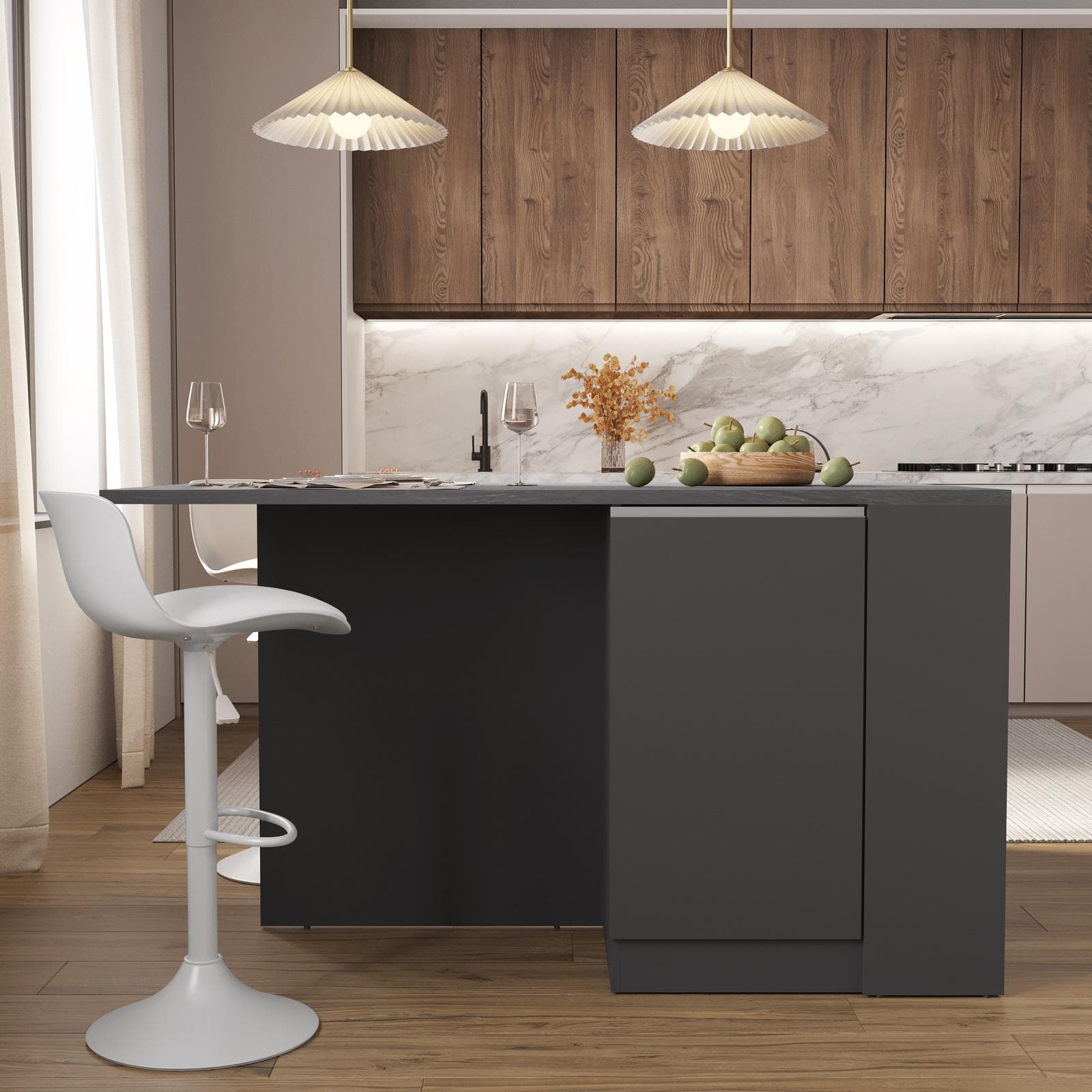 Isola 160x90h cm con vani a giorno e 2 ante con soft close antracite e grigio report - Maira