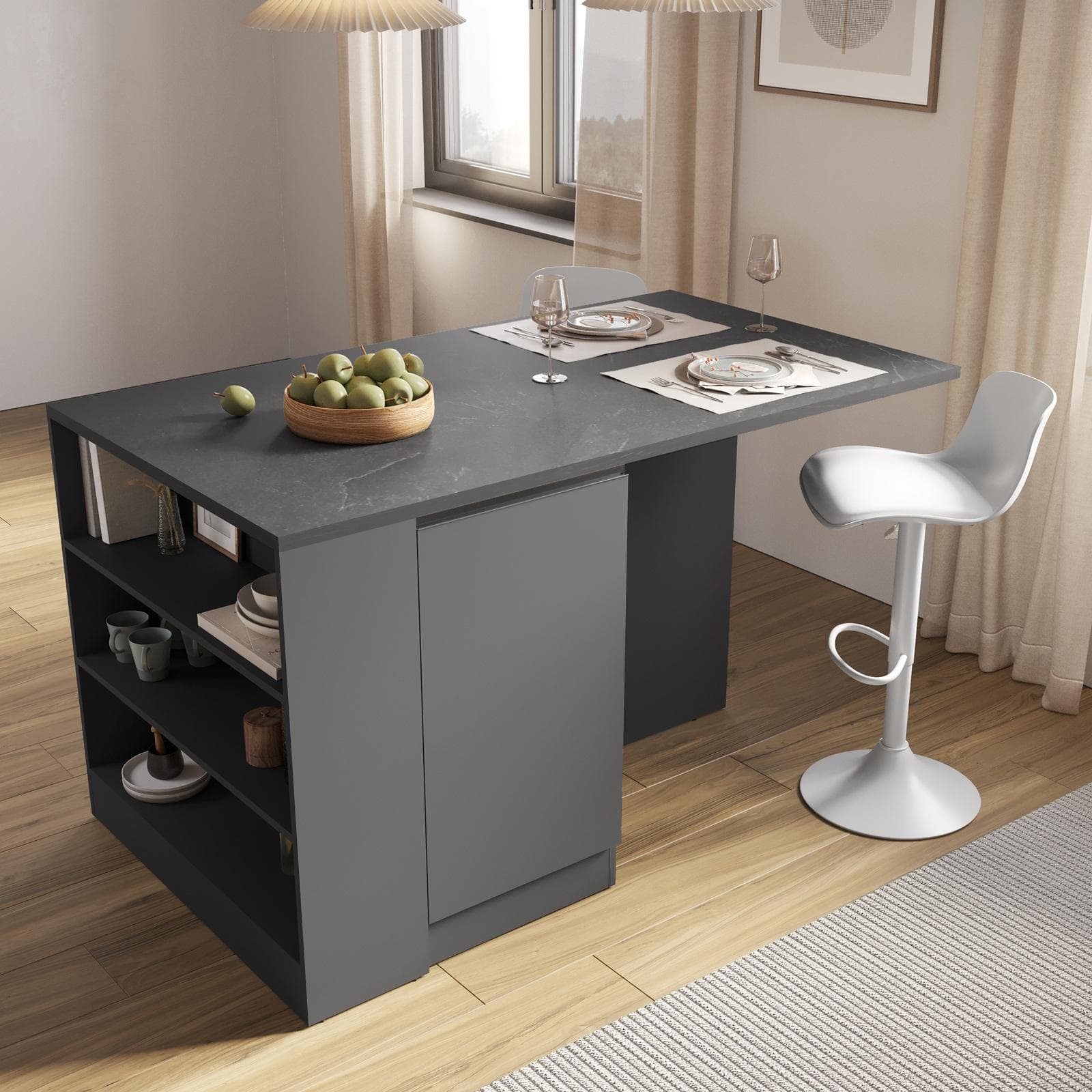 Isola 160x90h cm con vani a giorno e 2 ante con soft close antracite e grigio report - Maira