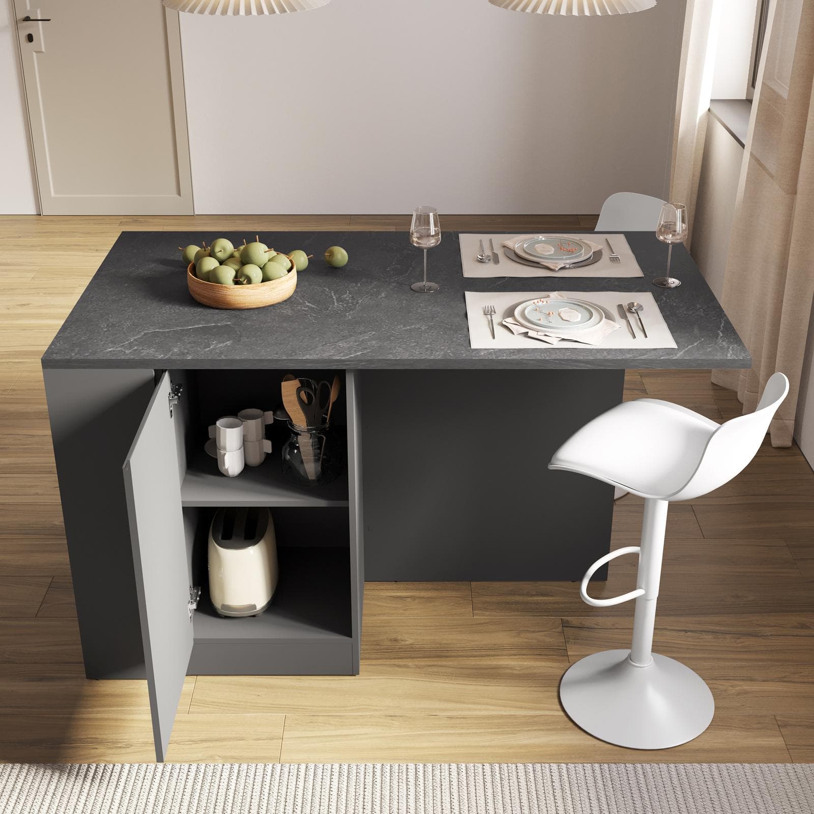 Isola 160x90h cm con vani a giorno e 2 ante con soft close antracite e grigio report - Maira