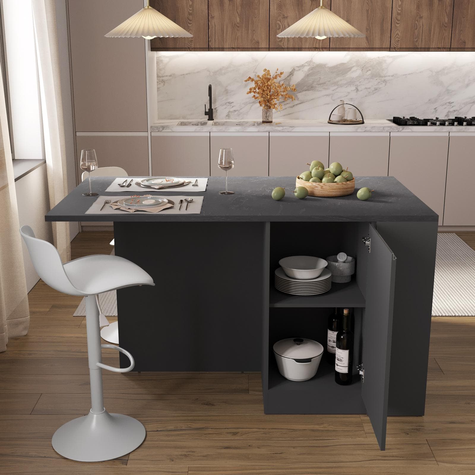 Isola 160x90h cm con vani a giorno e 2 ante con soft close antracite e grigio report - Maira