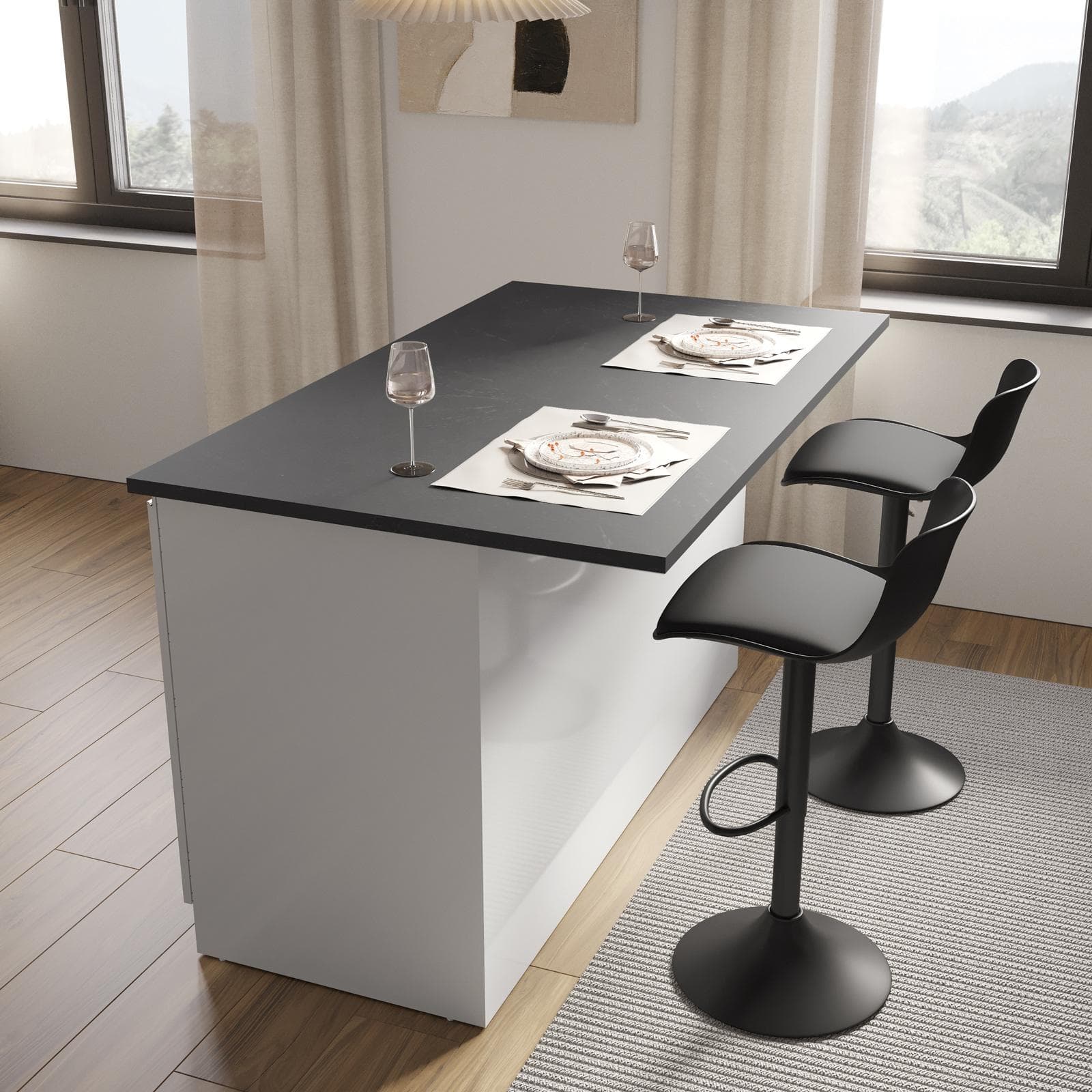 Isola cucina 155x90h cm con 3 ante soft close bianco lucido e grigio report - Maira