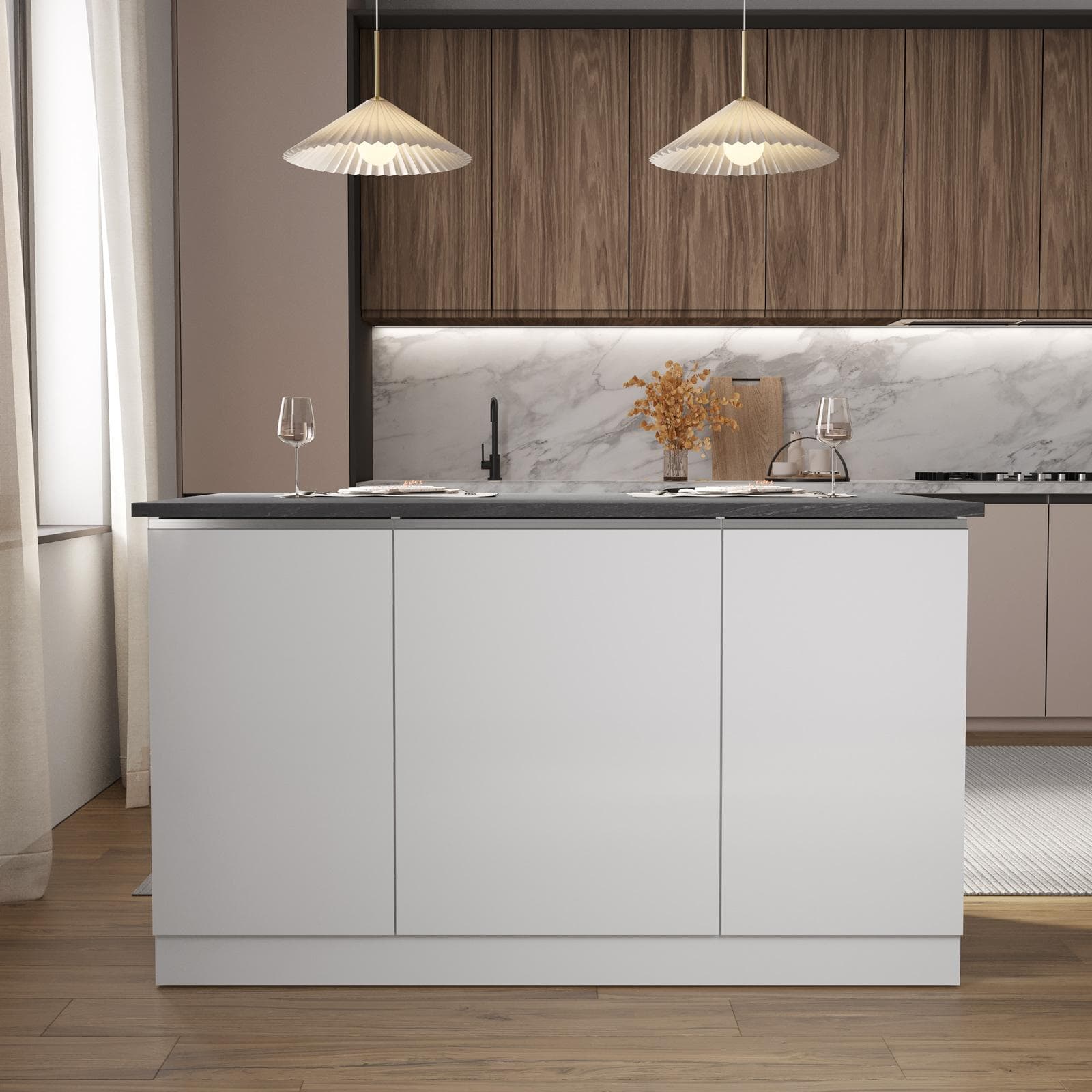 Isola cucina 155x90h cm con 3 ante soft close bianco lucido e grigio report - Maira
