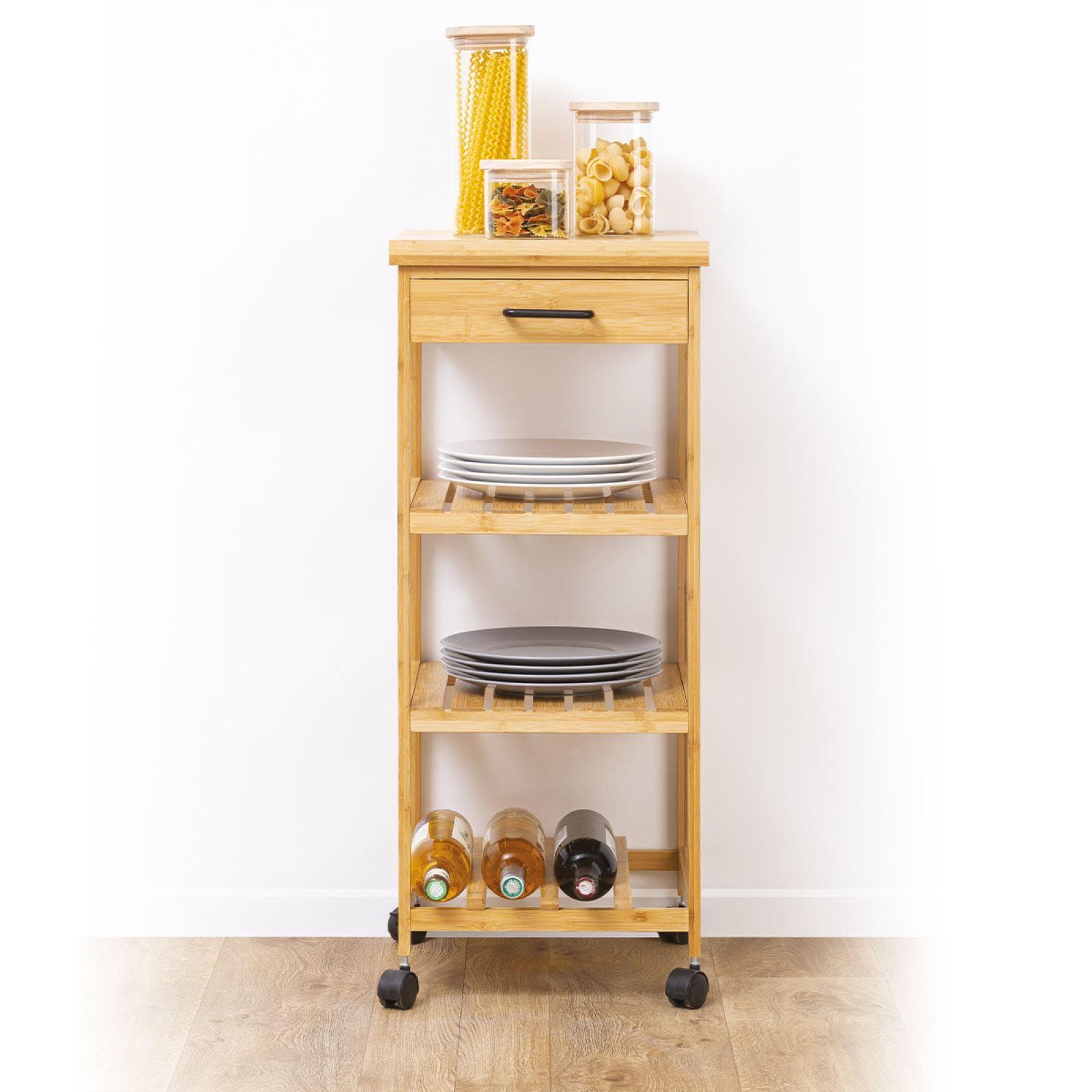 Isola cucina 38x90h cm in legno di bambù con 3 ripiani e 1 cassetto - Fabrique