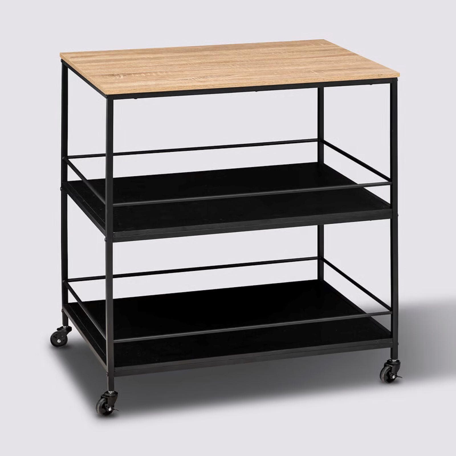 Isola cucina 90h cm top effetto rovere e acciaio nero con ruote - Emyl