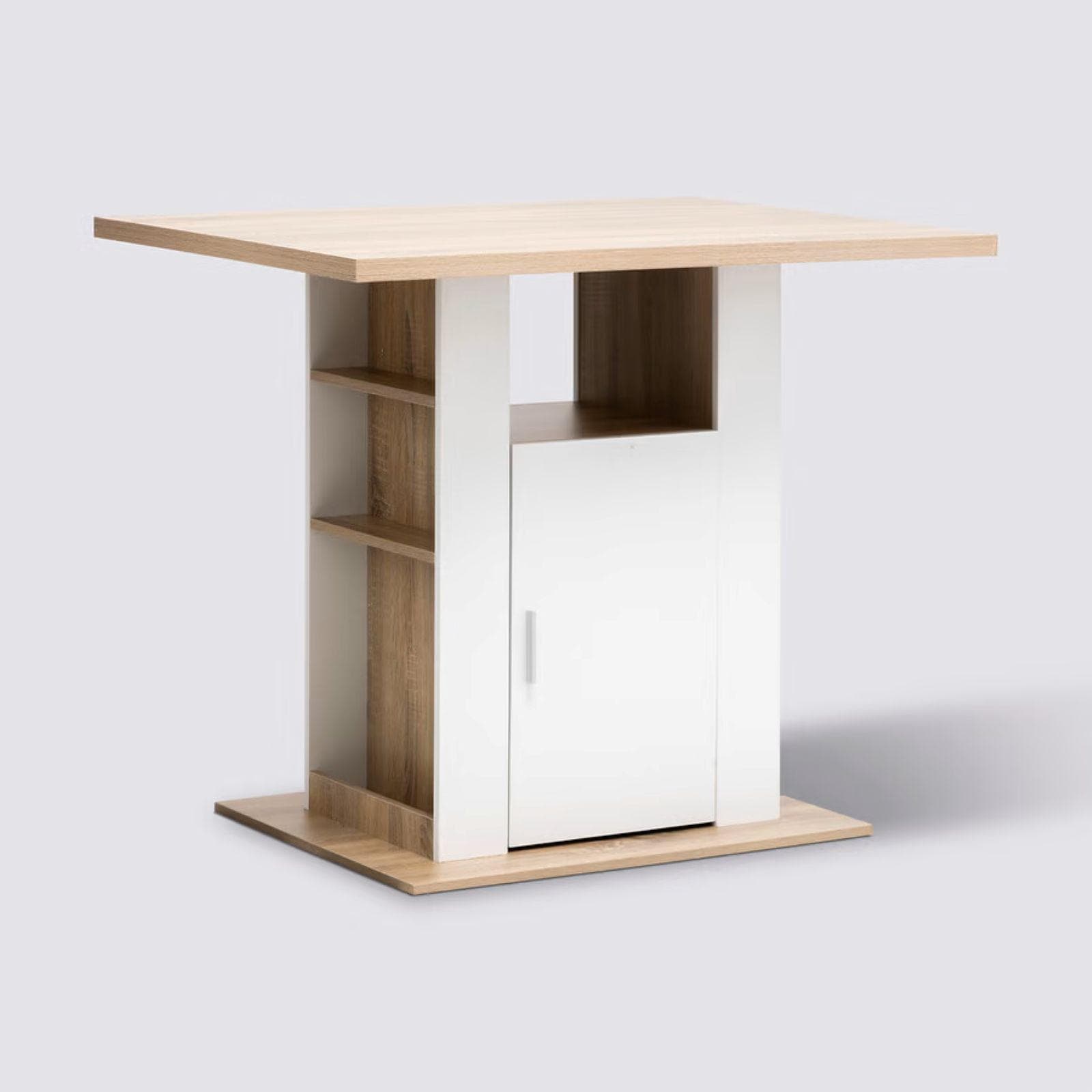 Isola cucina 90x110h cm in legno bianco e naturale con vani a giorno e 1 anta