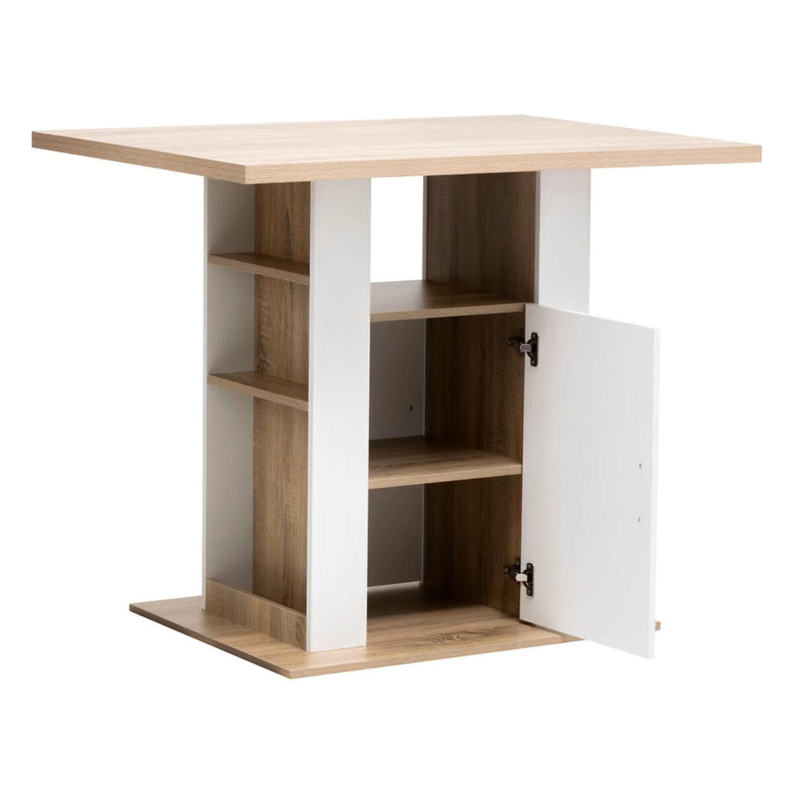Isola cucina 90x110h cm in legno bianco e naturale con vani a giorno e 1 anta