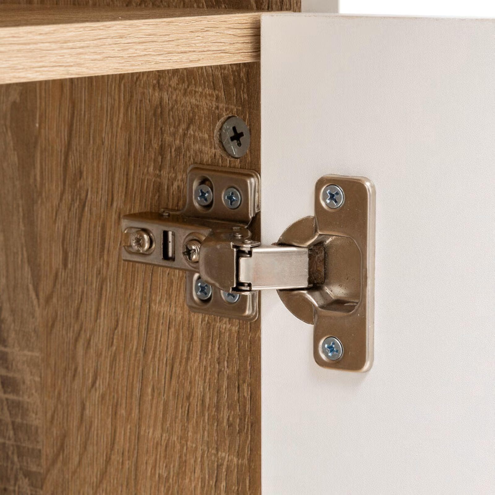 Isola cucina 90x110h cm in legno bianco e naturale con vani a giorno e 1 anta