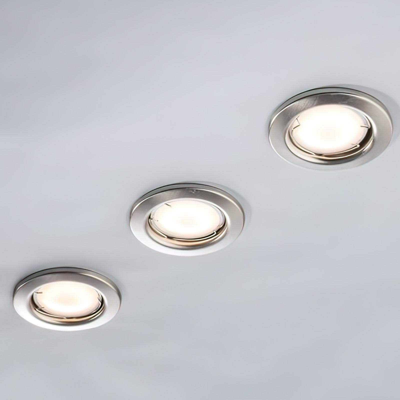 Kit tre incassi 8x10,5 cm in metallo nikel con lampadina GU10 inclusa