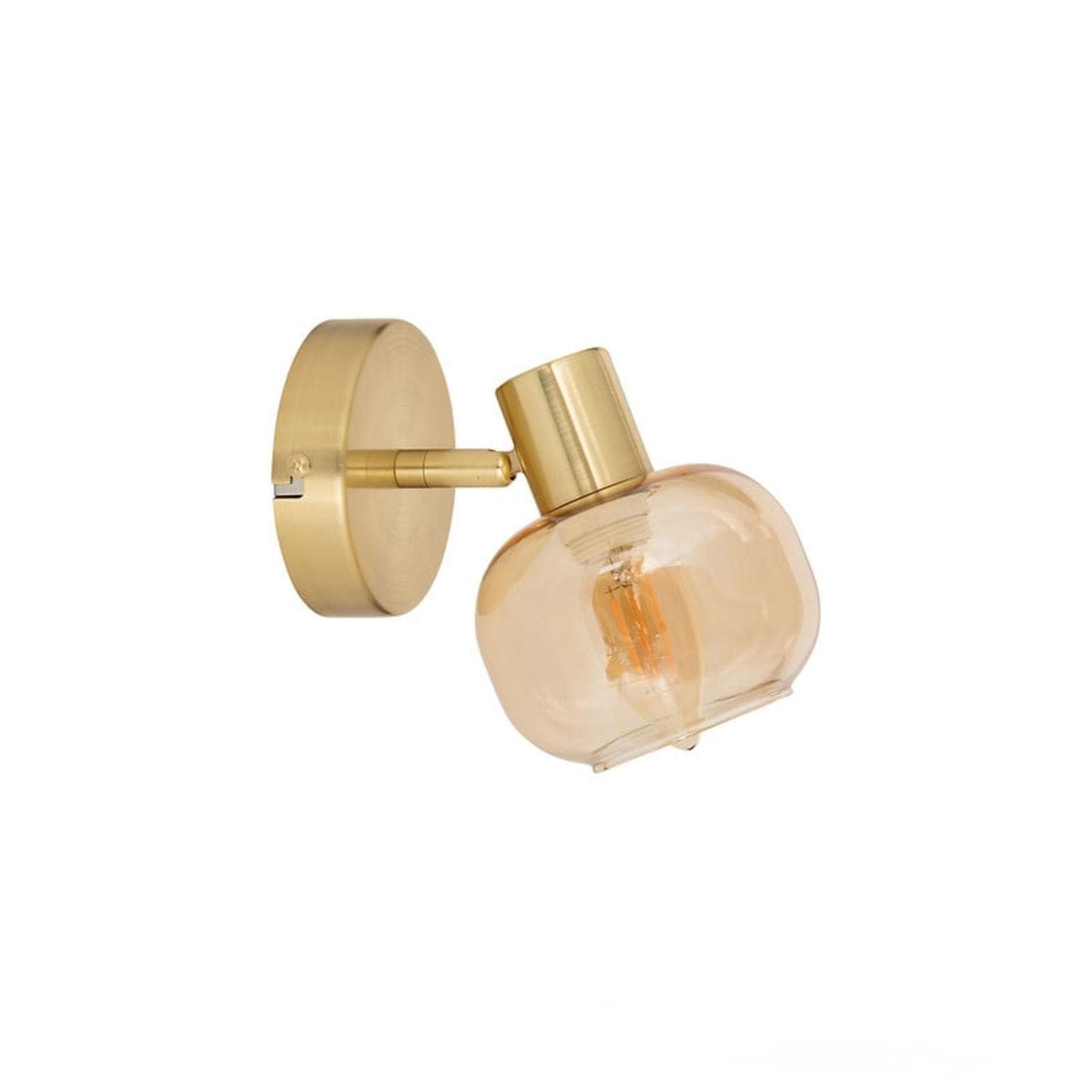 Lampada 1 spot orientabile 10x10h cm in acciaio oro e vetro ambrato - Valdes