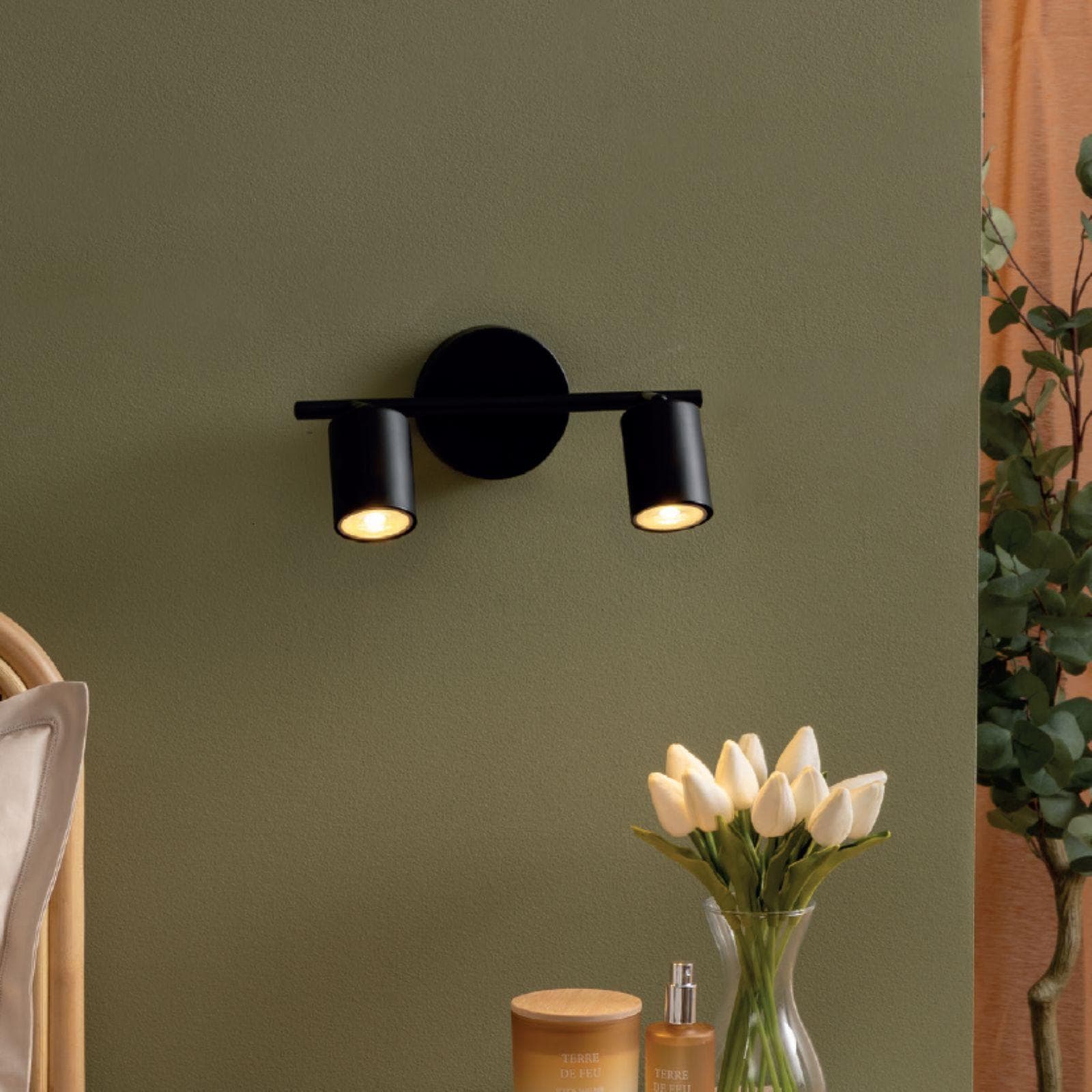 Lampada 2 spot orientabili 28x17h cm in acciaio nero - Myamar