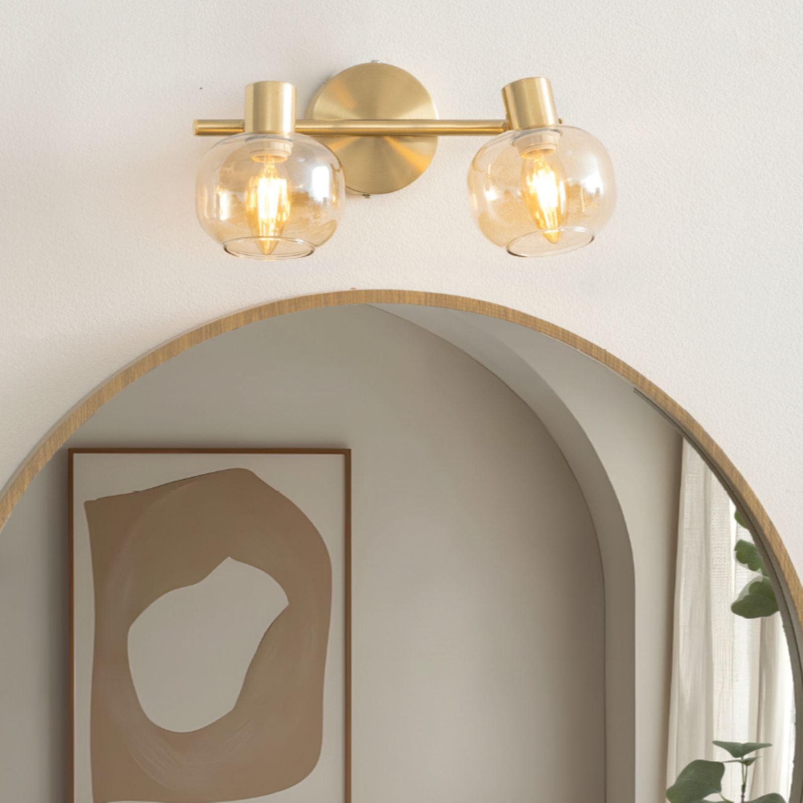 Lampada 2 spot orientabili 28x19h cm in acciaio oro e vetro ambrato - Valdes