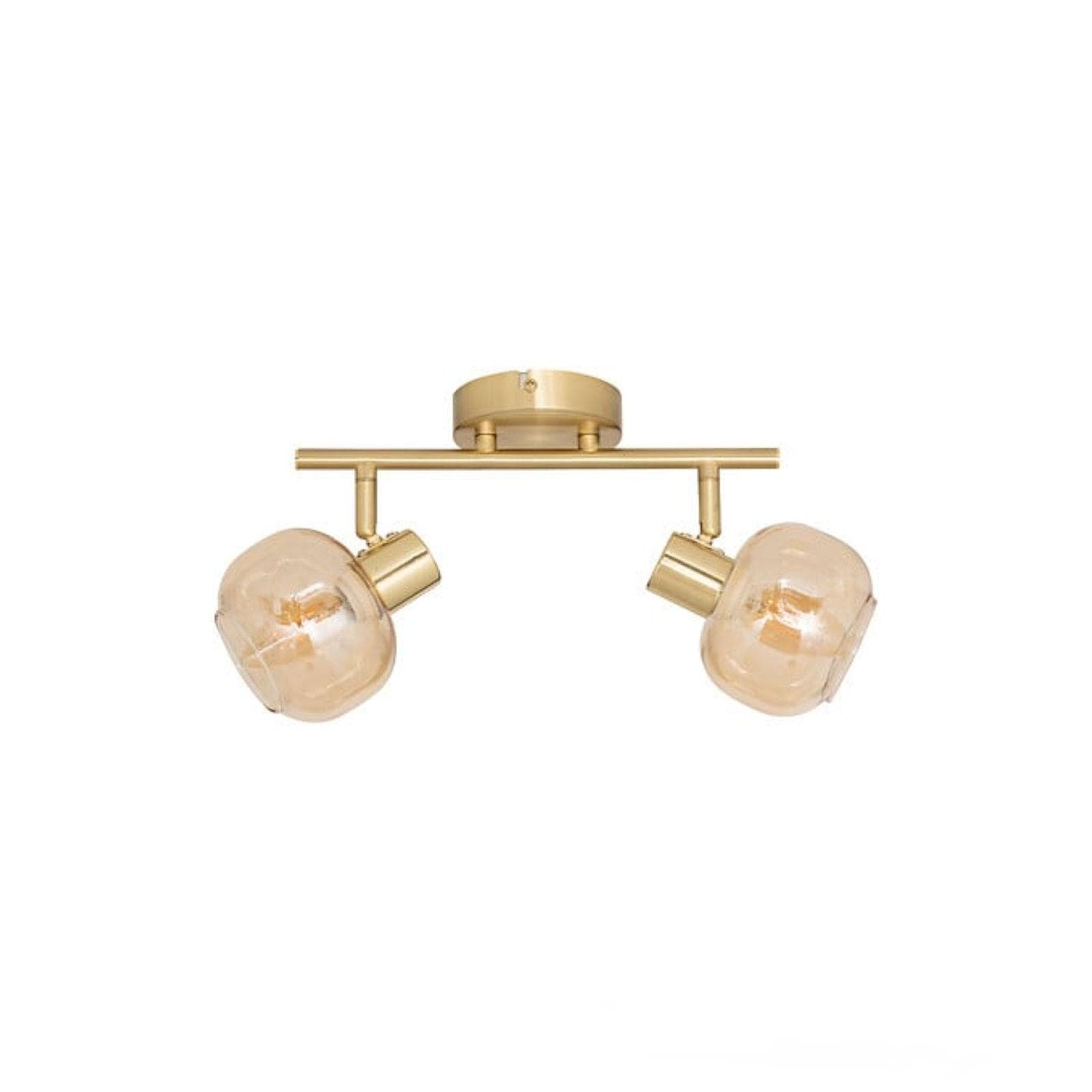 Lampada 2 spot orientabili 28x19h cm in acciaio oro e vetro ambrato - Valdes