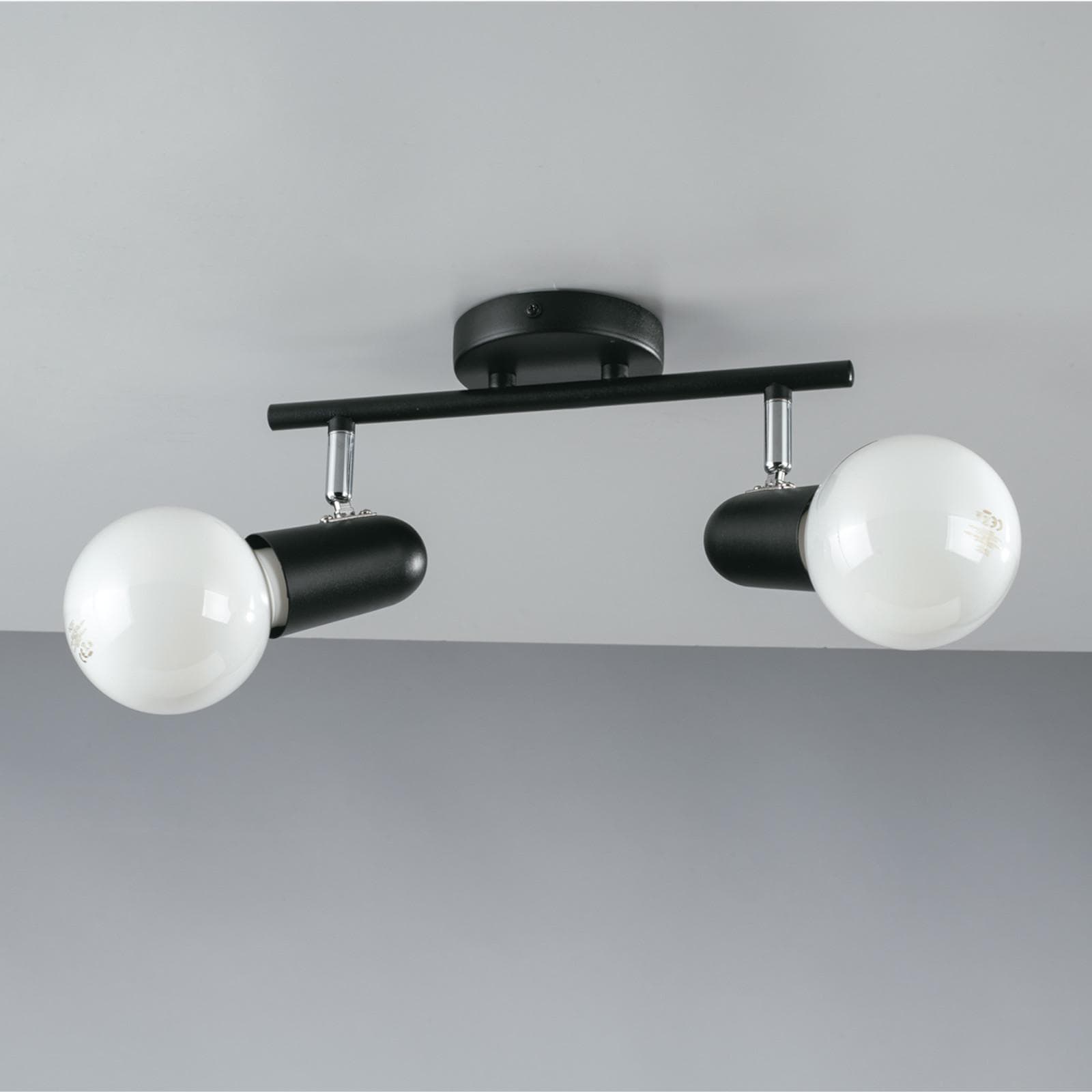 Lampada 2 spot tondo orientabile da interno 32x14 cm in metallo nero