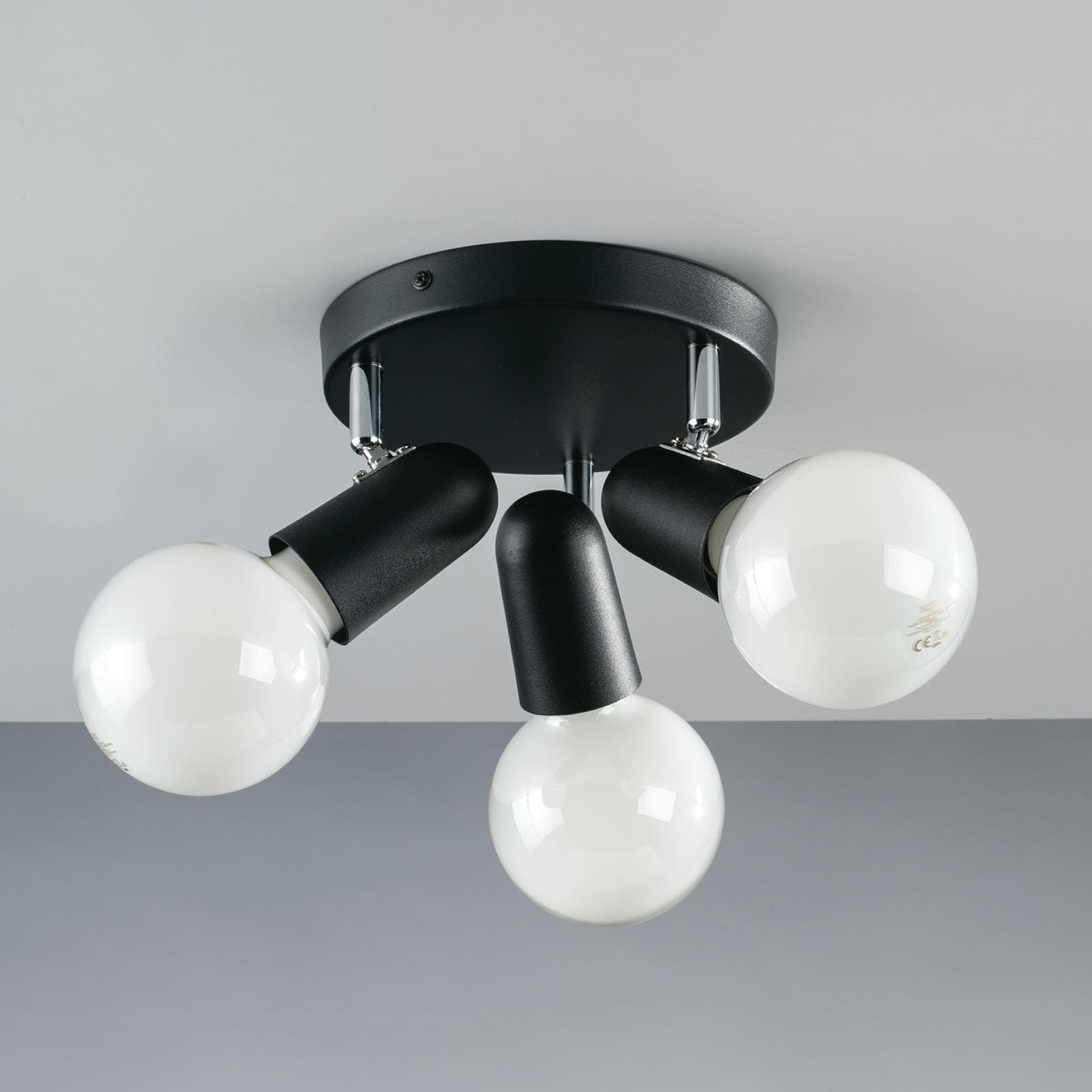 Lampada 3 spot tondo orientabile da interno 26x12 cm in metallo nero
