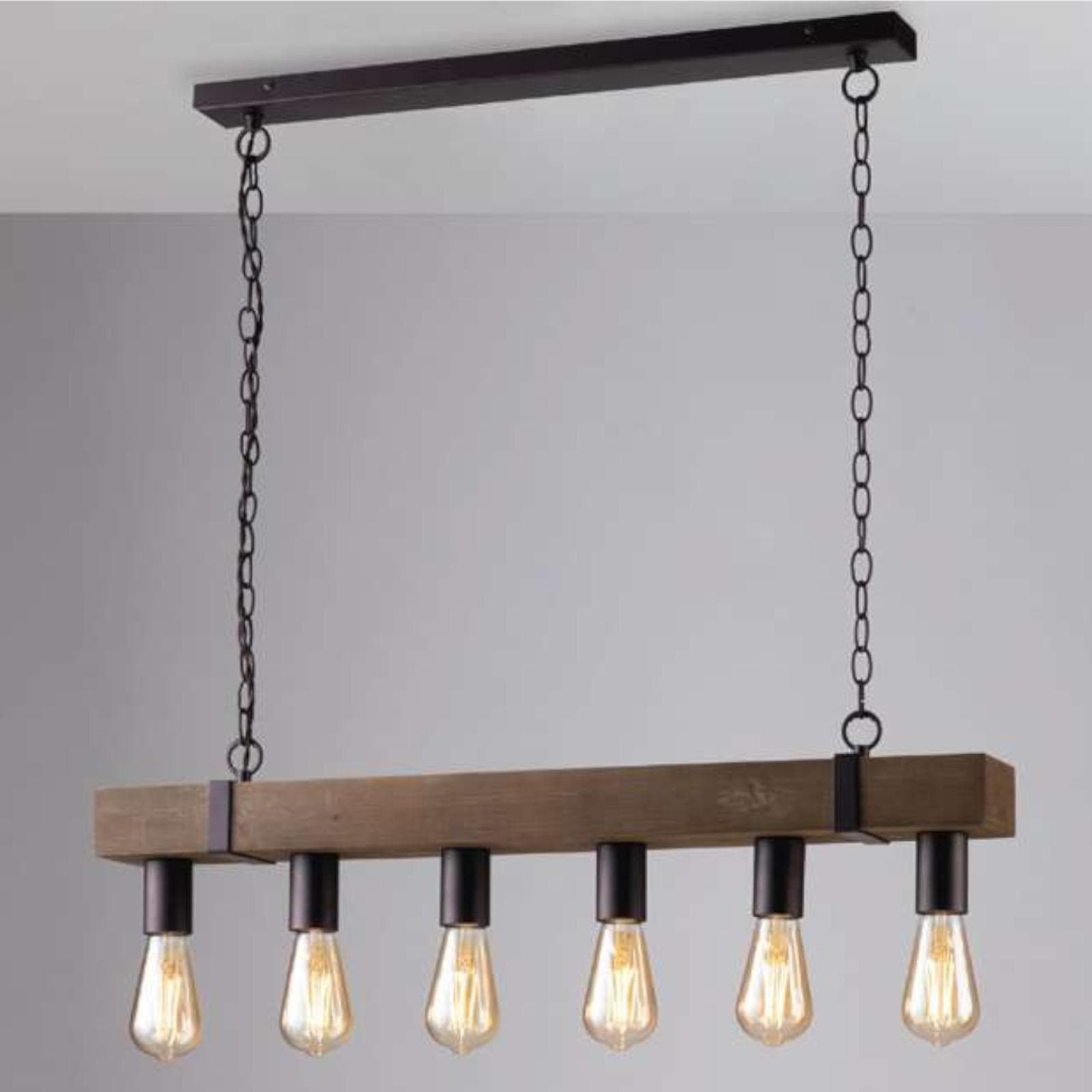 Lampada a sospensione 80x10 cm in legno e metallo moro