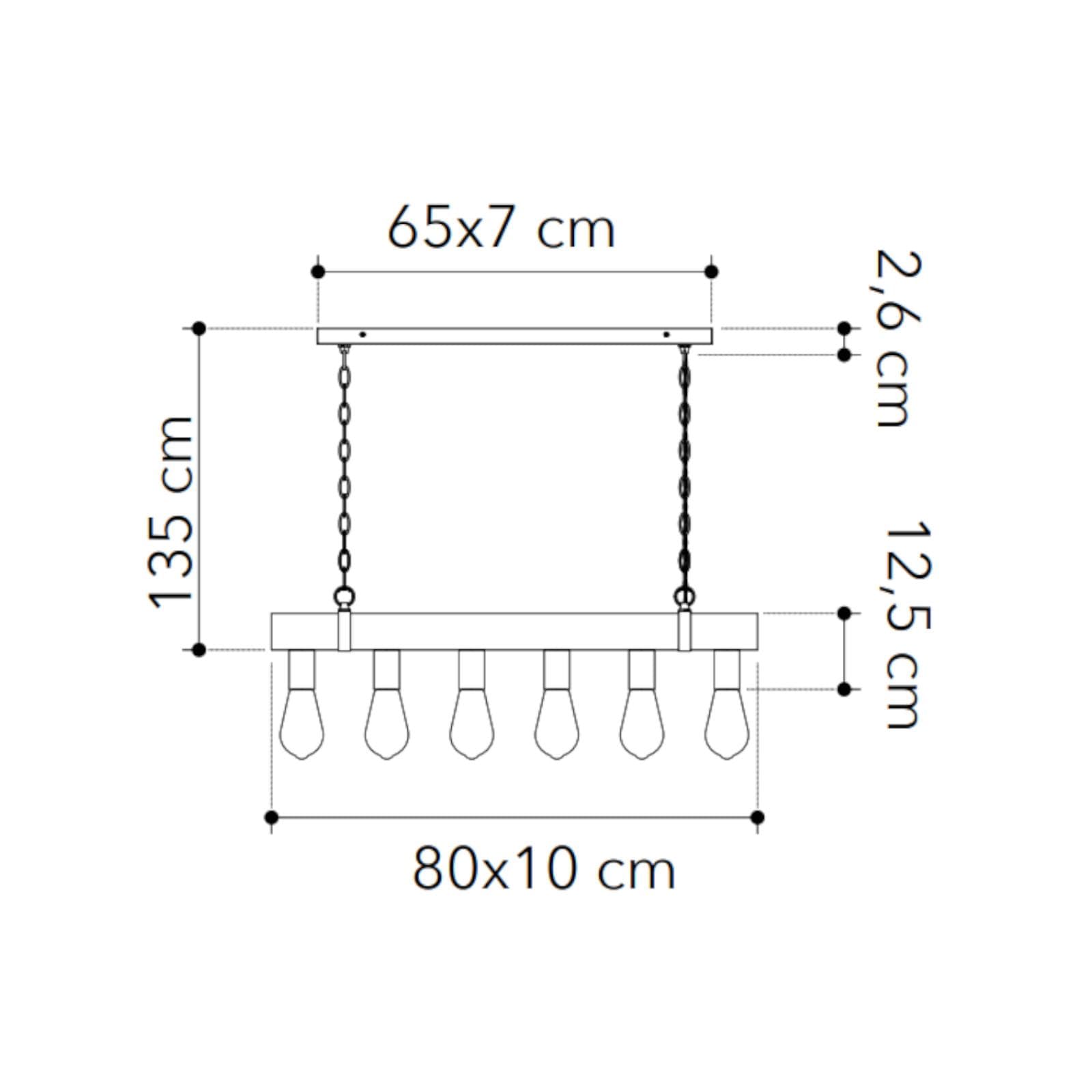 Lampada a sospensione 80x10 cm in legno e metallo moro