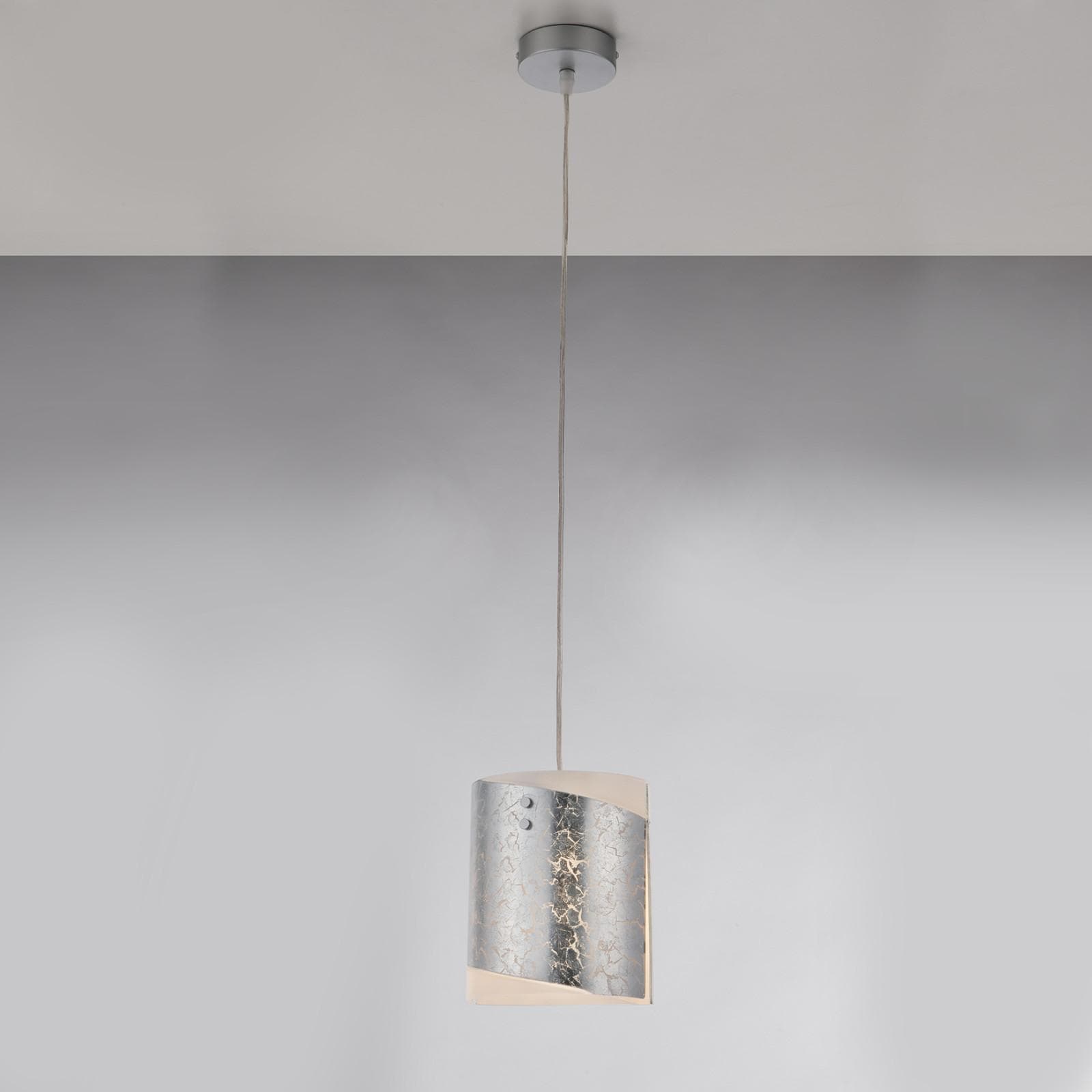 Lampada a sospensione 20x120 cm in vetro e foglia argento