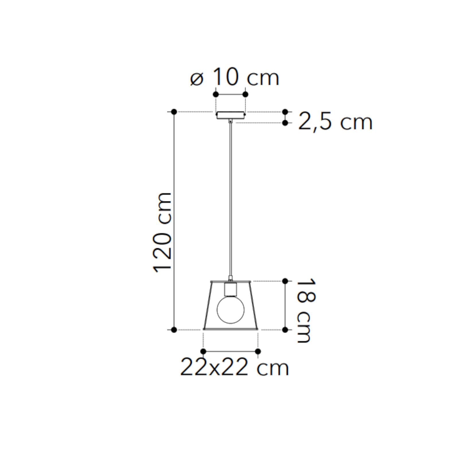 Lampada a sospensione 20x20 cm in metallo nero e portalampade in rame