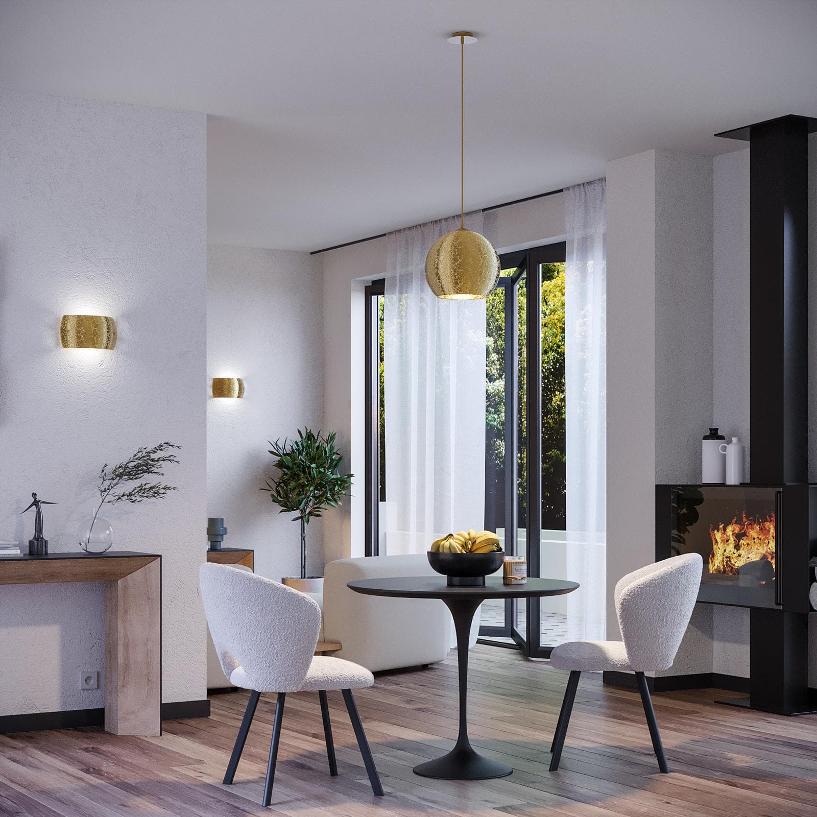 Lampada a sospensione 30 cm in vetro con foglia oro