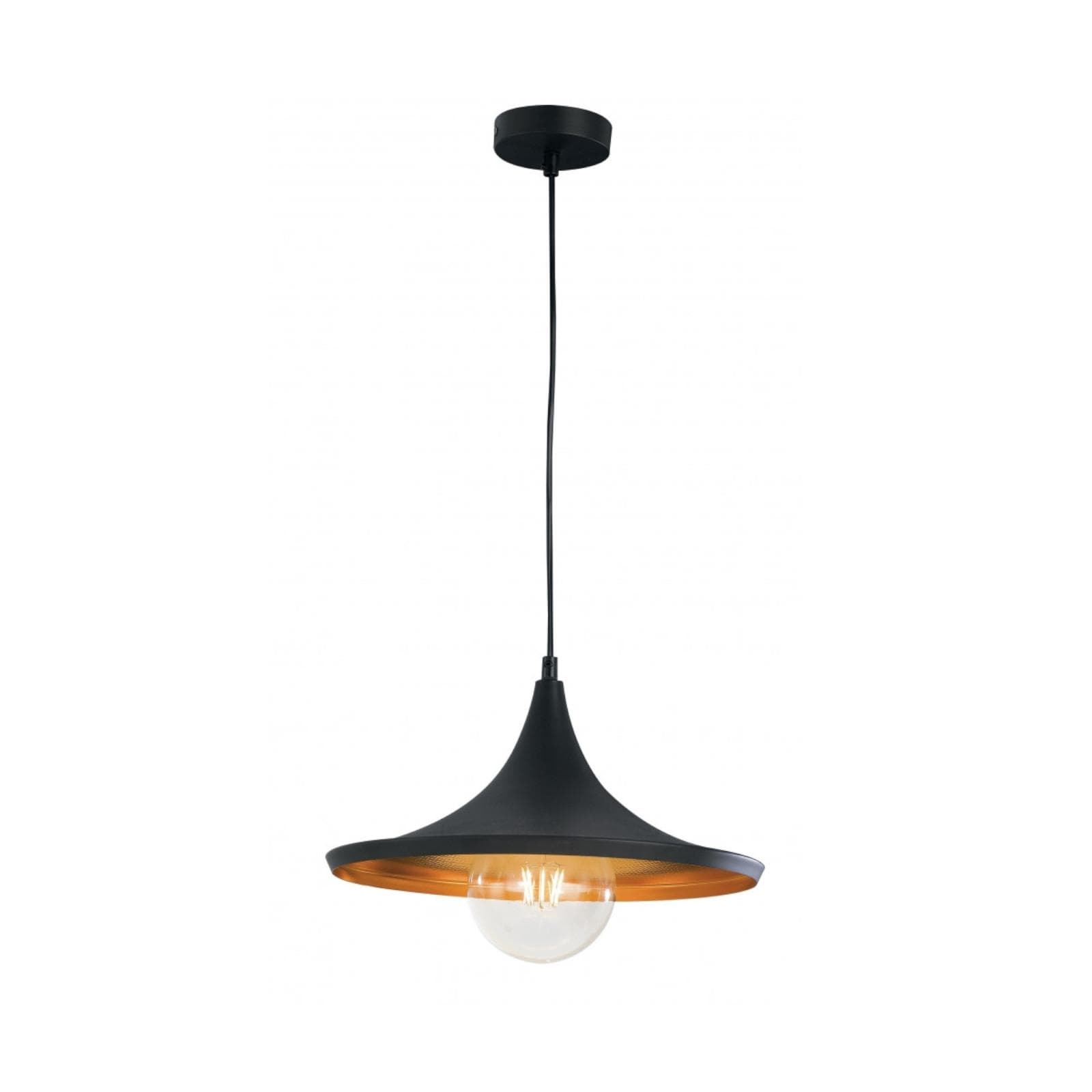Lampada a sospensione Ø35 cm in metallo nero e oro