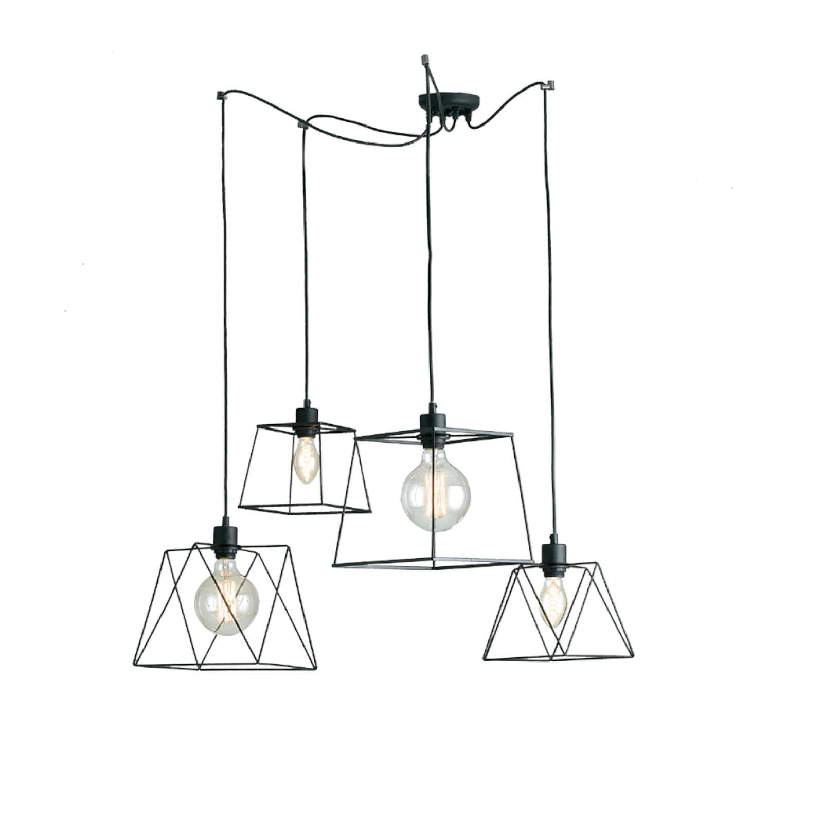 Lampada a sospensione 4 luci con cavo 250 cm regolabile in metallo nero