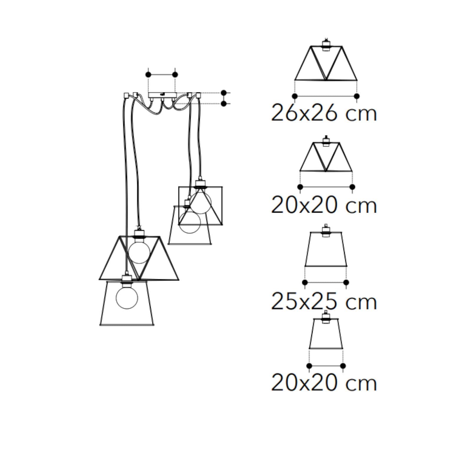 Lampada a sospensione 4 luci con cavo 250 cm regolabile in metallo nero