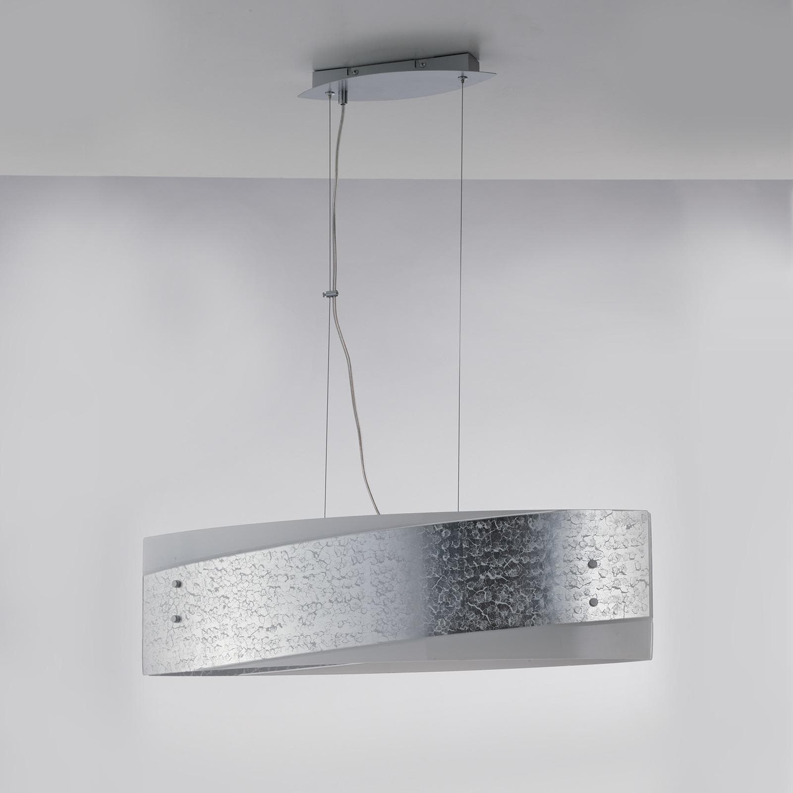 Lampada a sospensione 75x20 cm in vetro e foglia argento