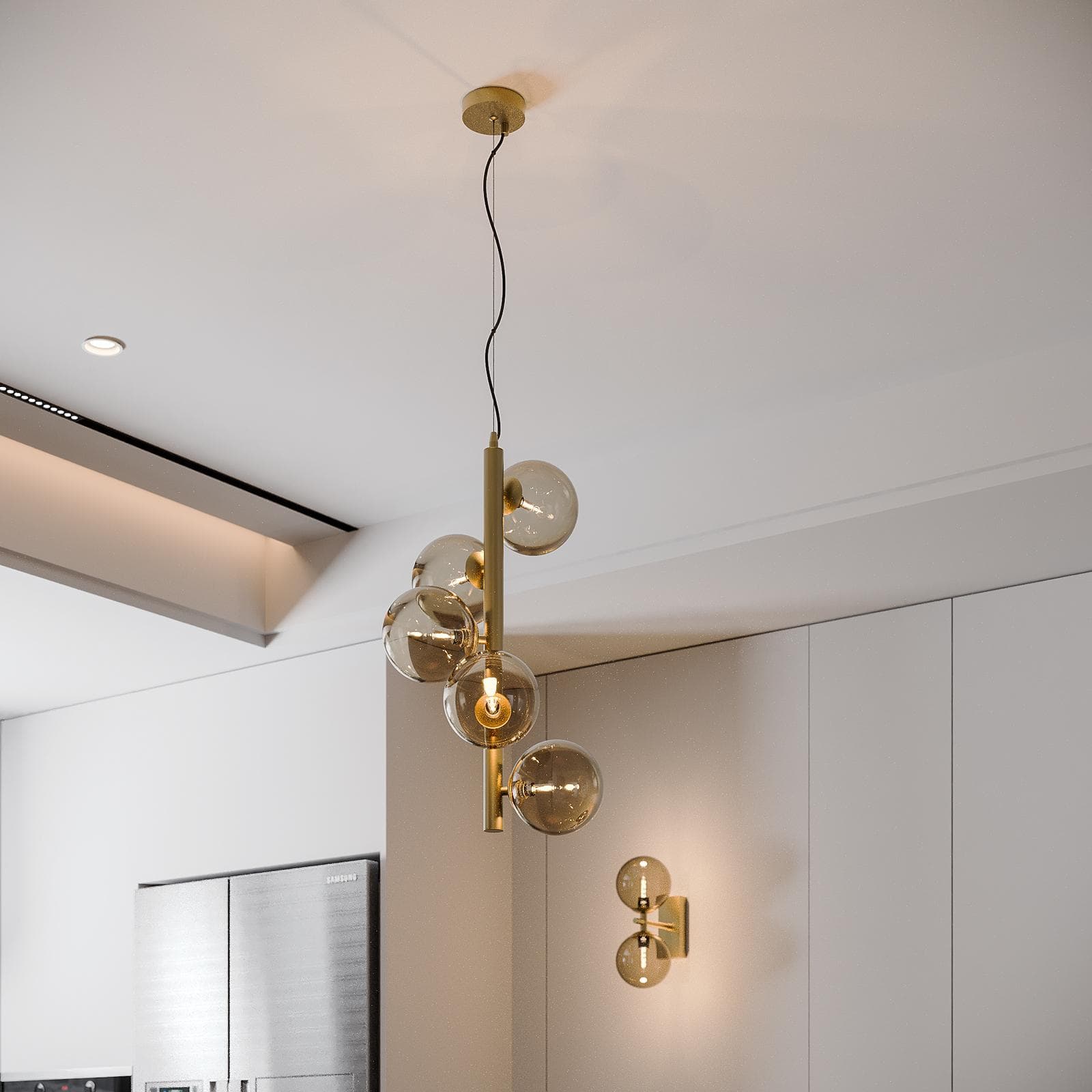 Lampada a sospensione da interno 36x183h cm in vetro soffiato champagne