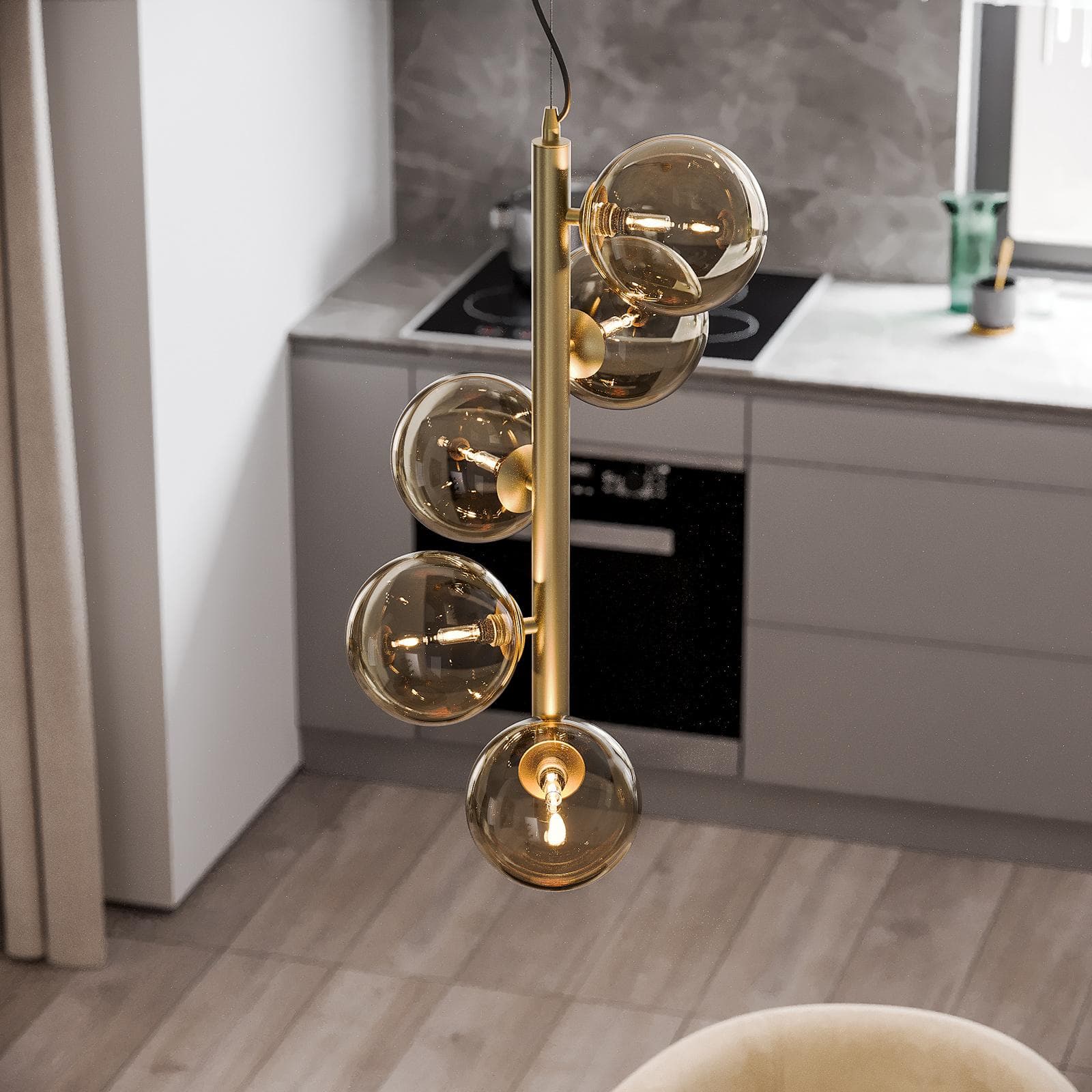 Lampada a sospensione da interno 36x183h cm in vetro soffiato champagne