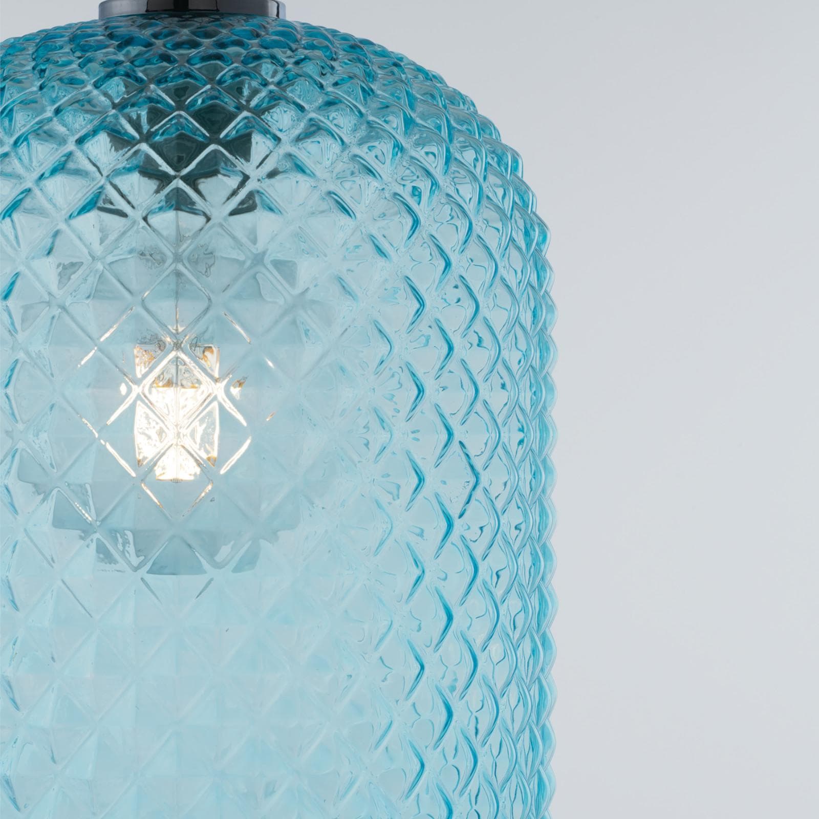 Lampada a sospensione per interno 20x150h cm in vetro sfaccettato blu