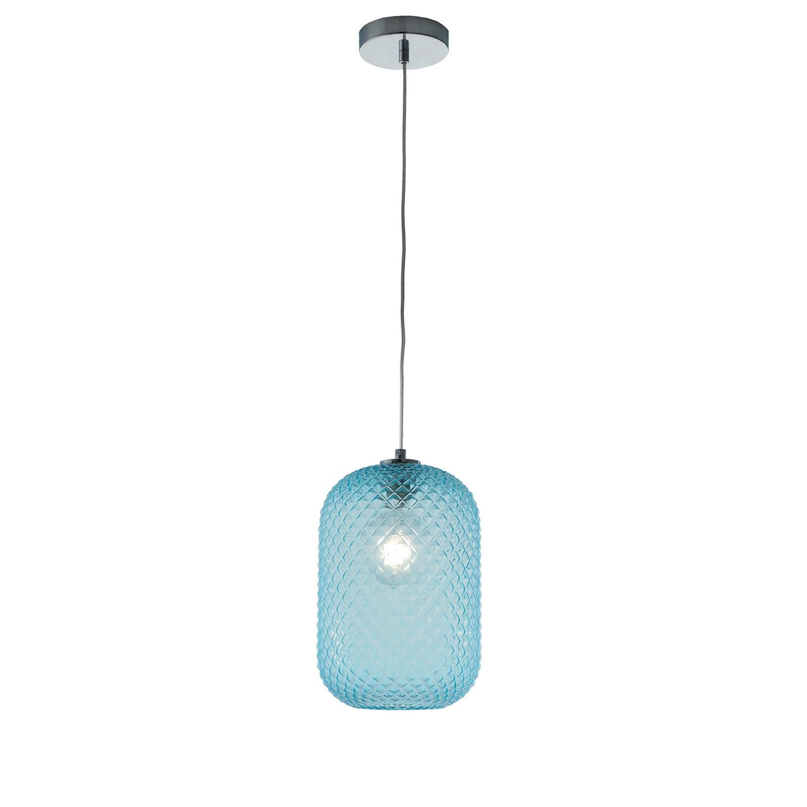 Lampada a sospensione per interno 20x150h cm in vetro sfaccettato blu