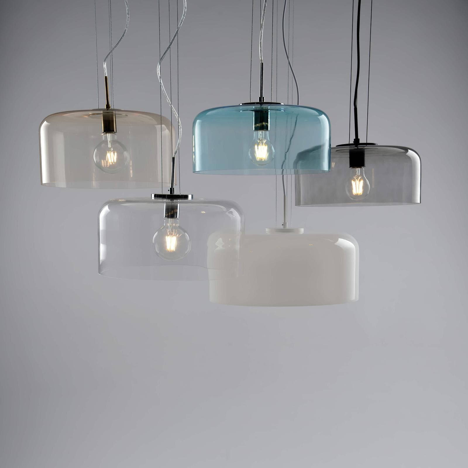 Lampada a sospensione per interno 30x150h cm in vetro blu lucido