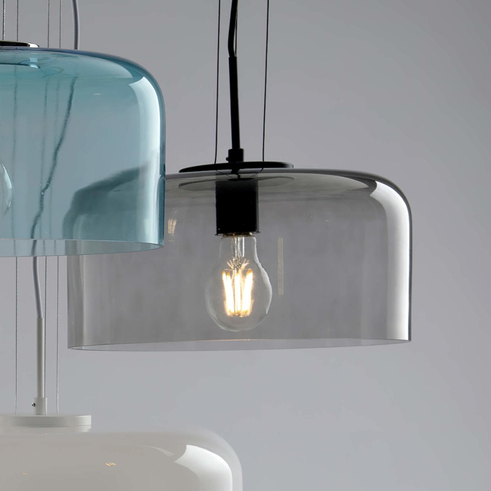 Lampada a sospensione per interno 35x150h cm in vetro fumè lucido
