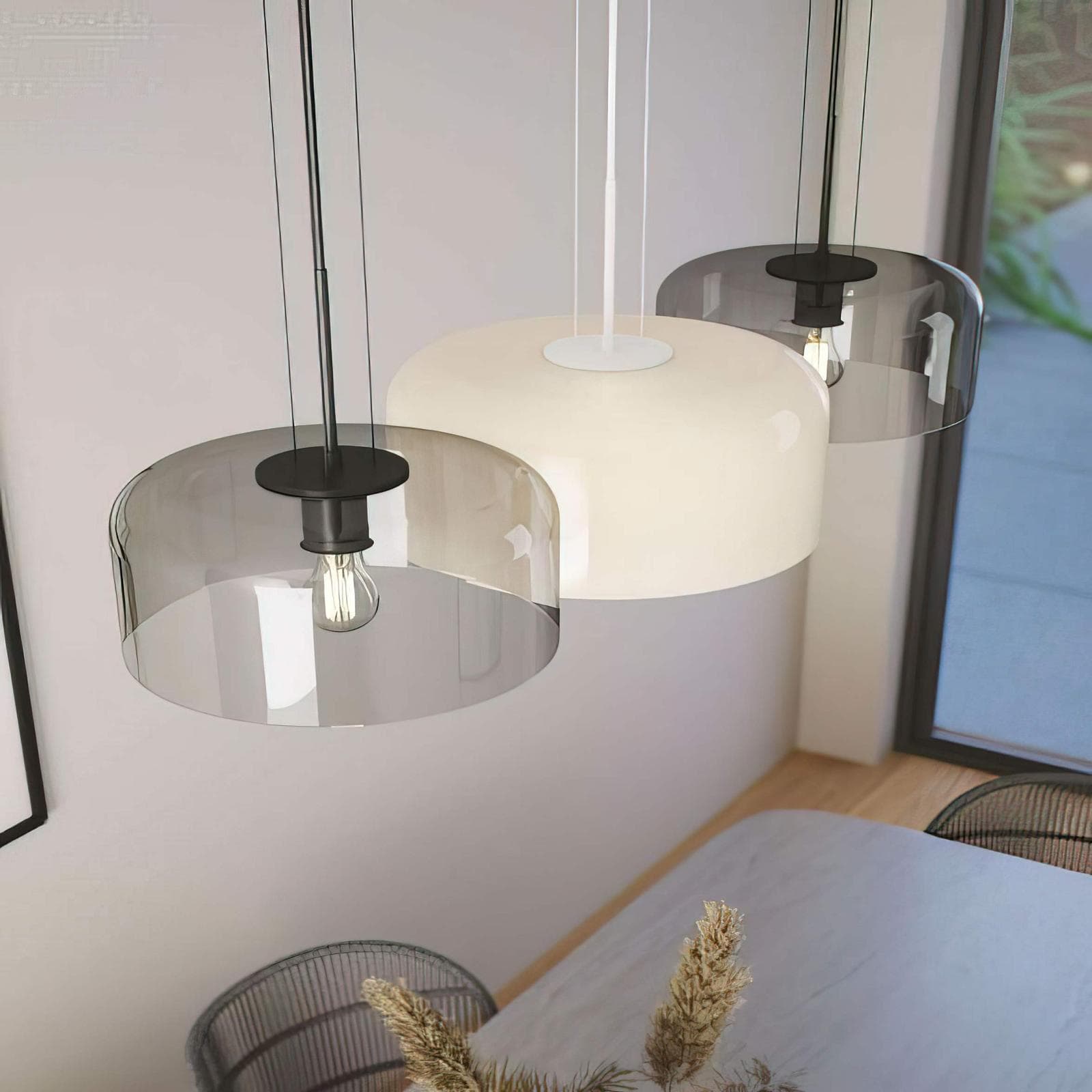 Lampada a sospensione per interno 35x150h cm in vetro fumè lucido