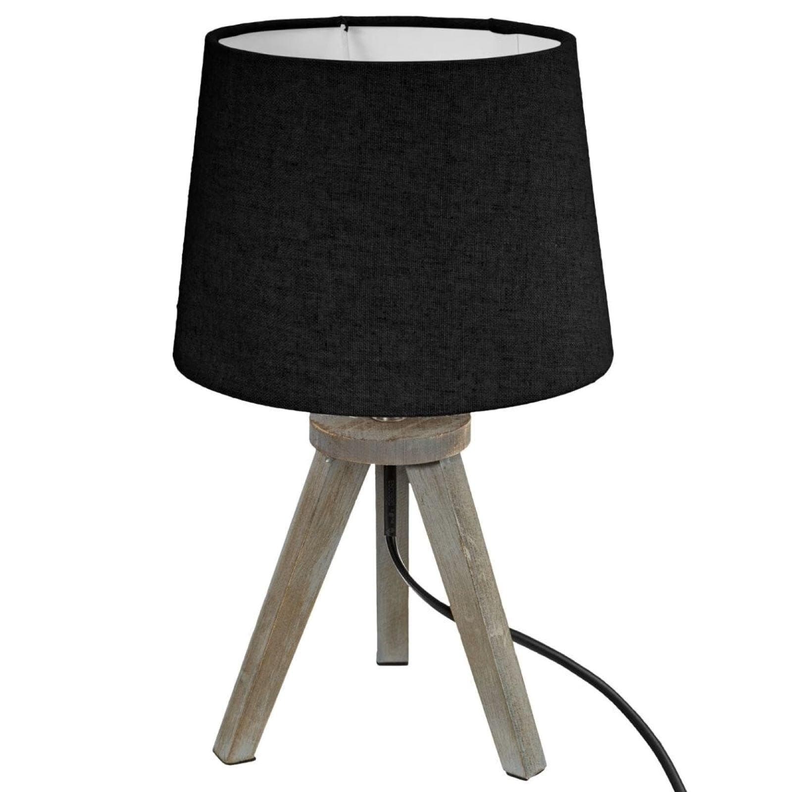 Lampada con treppiede 31 h cm in legno spazzolato e paralume nero - Dorick