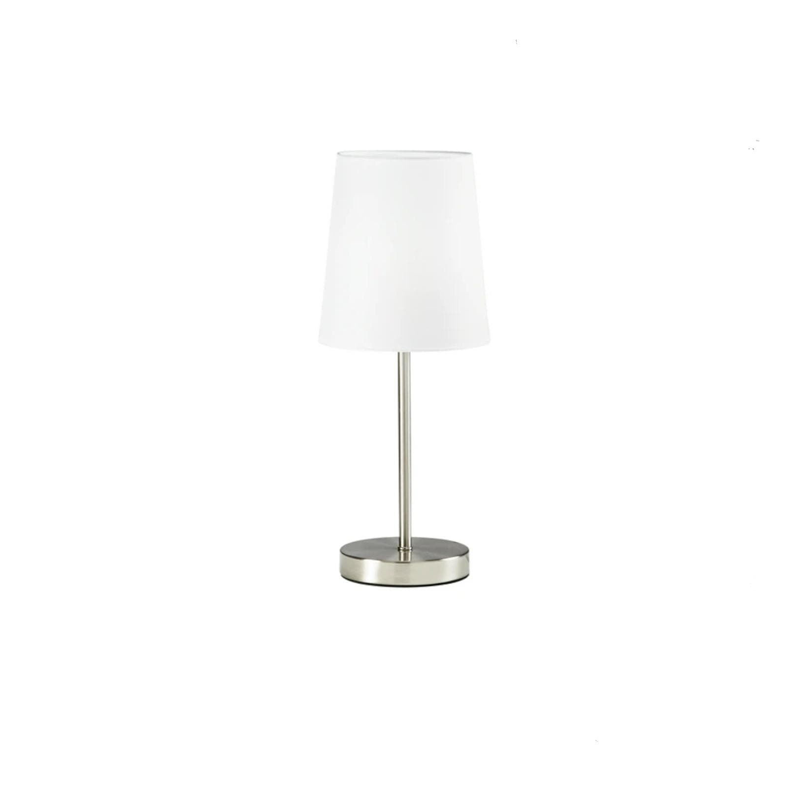 Lampada da appoggio rotonda 15 cm in metallo cromo con paralume bianco