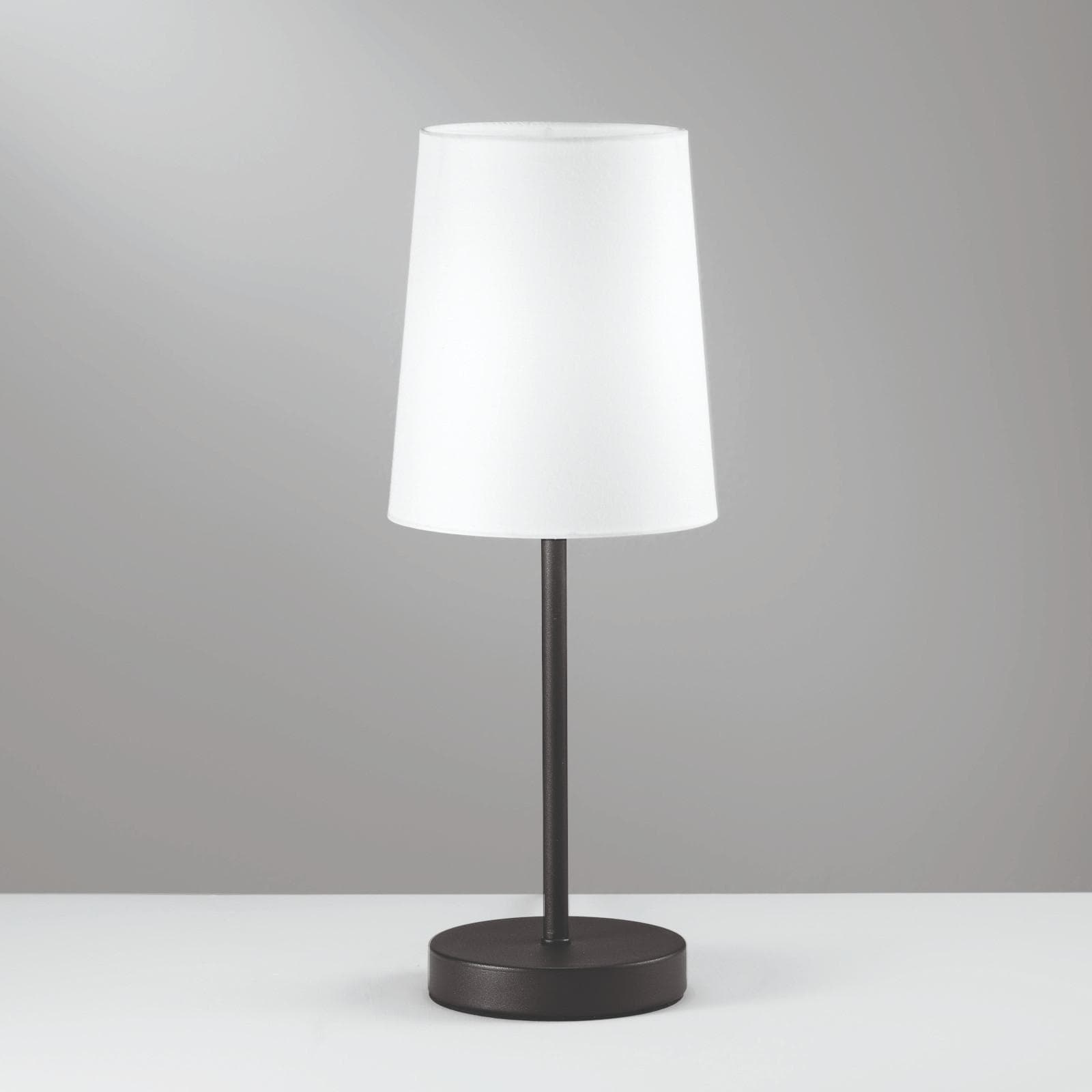 Lampada da appoggio rotonda 15 cm in metallo nero con paralume bianco