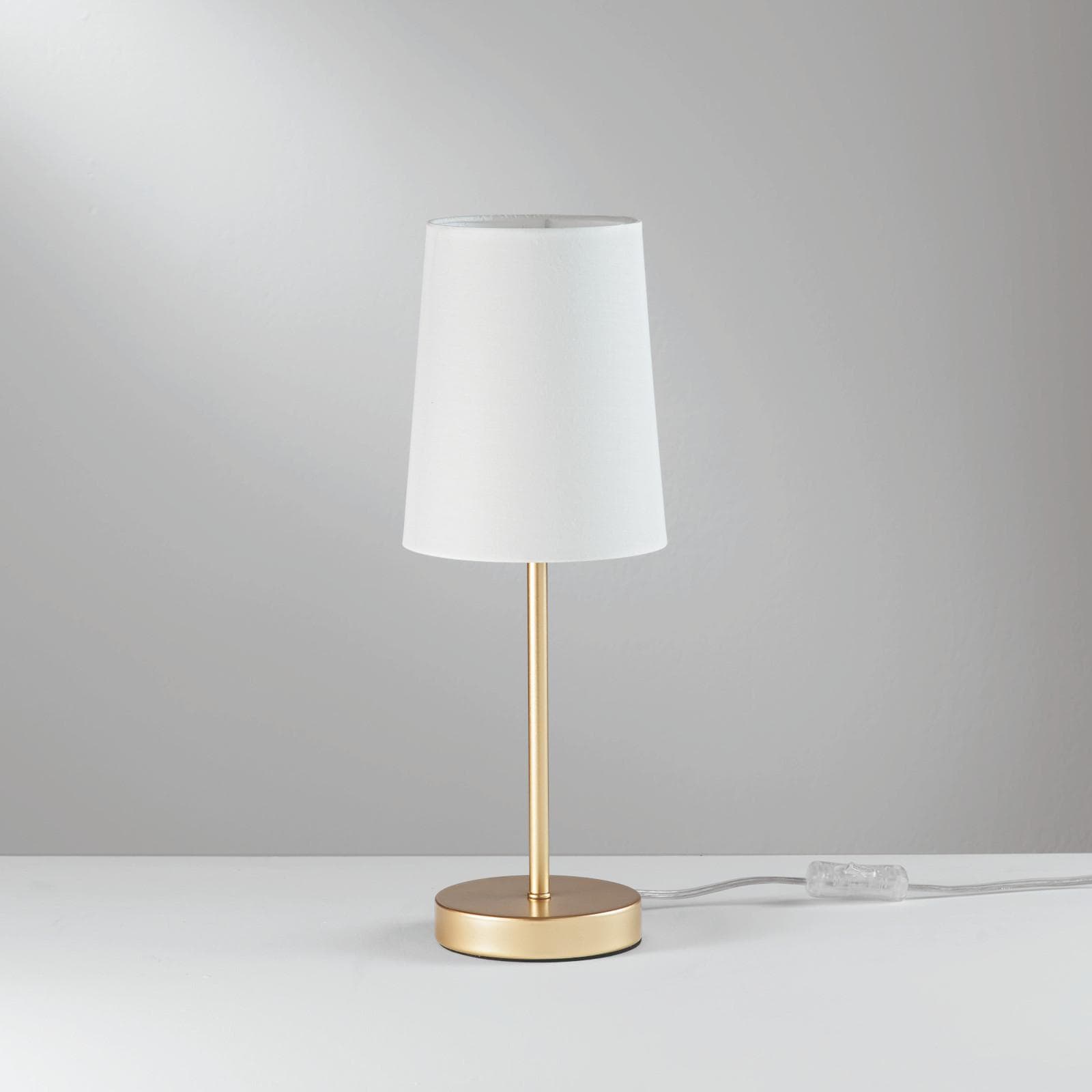 Lampada da appoggio rotonda 15 cm in metallo oro con paralume bianco