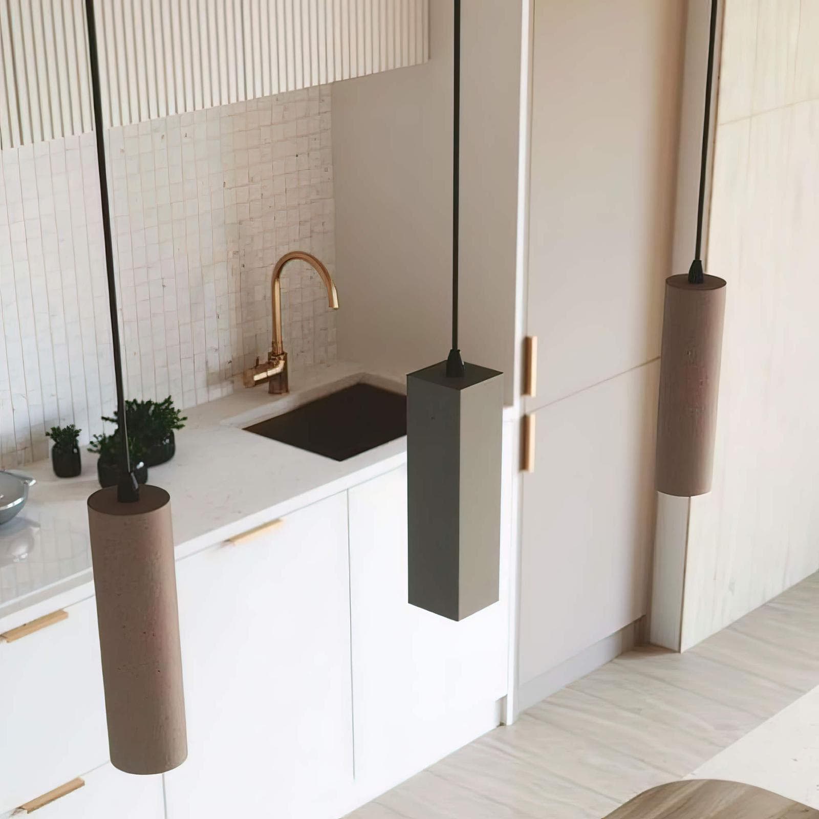 Lampada da soffitto squadrata 130h cm in cemento grigio