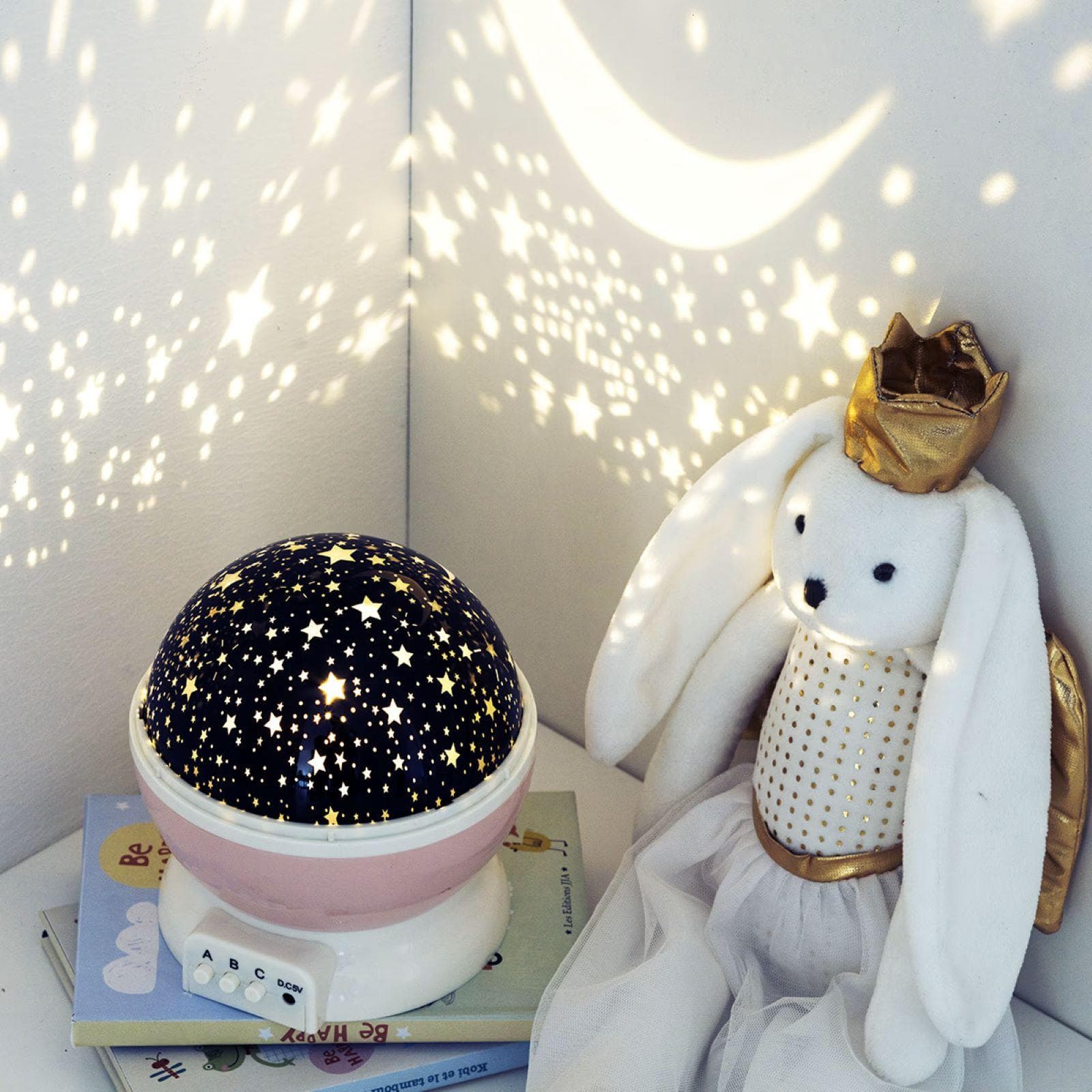 Lampada da tavolo 14h cm proiettore stelle con base rosa - Kids