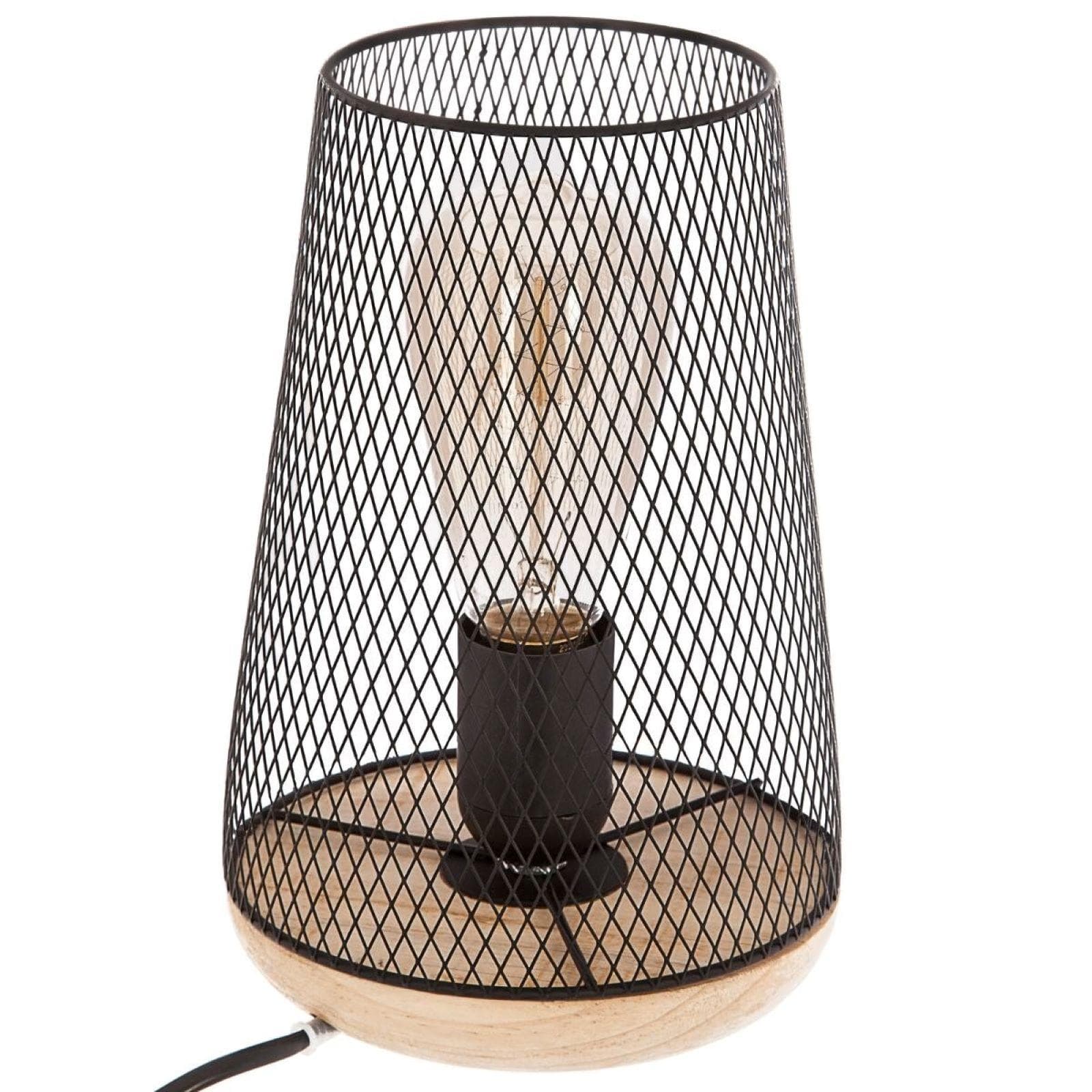Lampada da tavolo 24h cm in pino naturale e paralume metallo nero