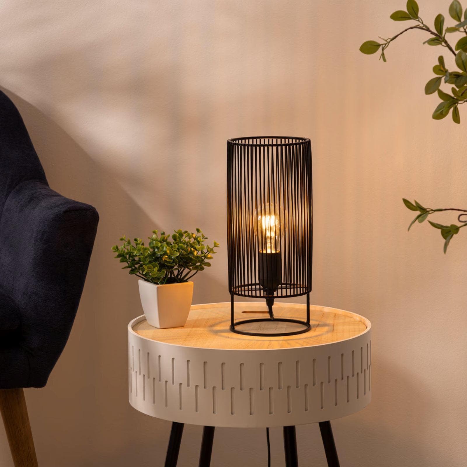 Lampada da tavolo 30h cm a cilindro in metallo nero
